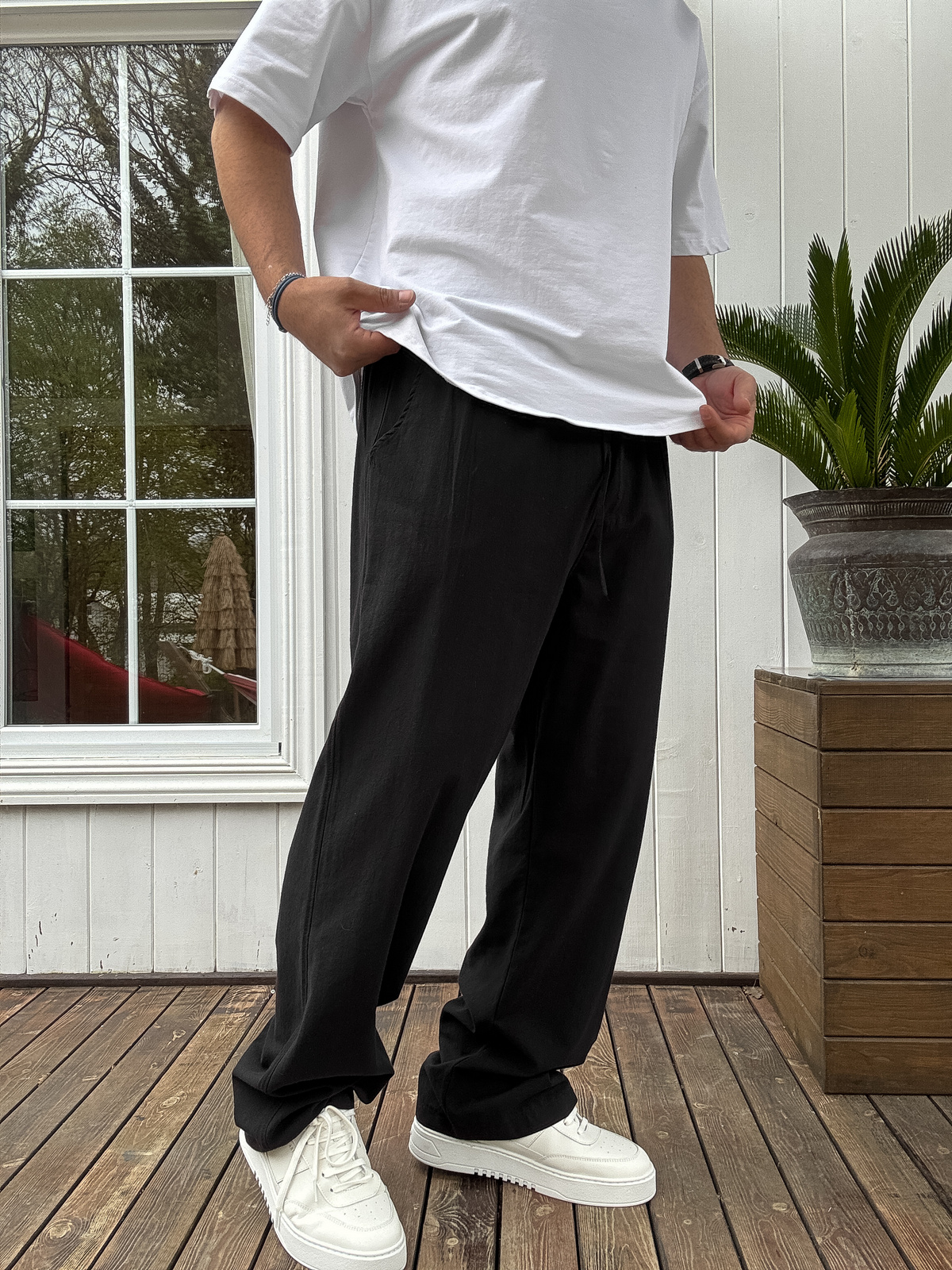 Siyah Pamuk Baggy Pantolon KE-7011