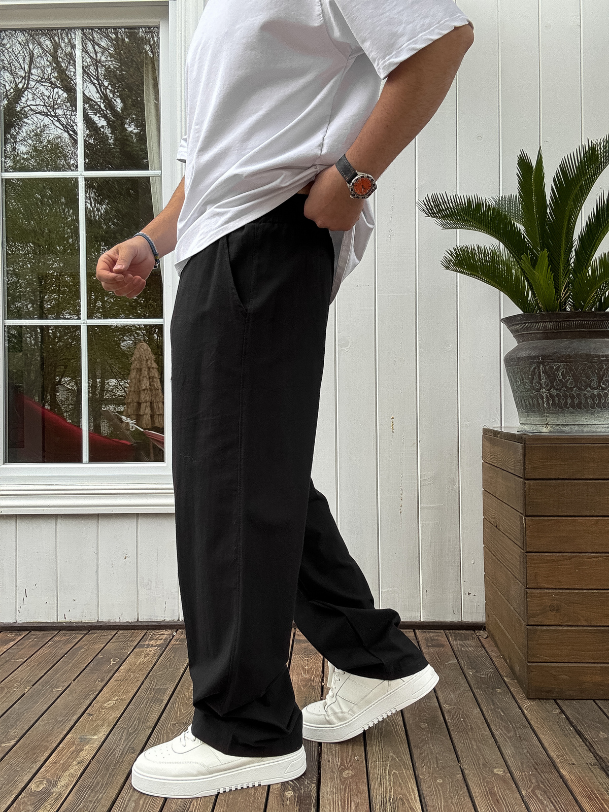 Siyah Pamuk Baggy Pantolon KE-7011