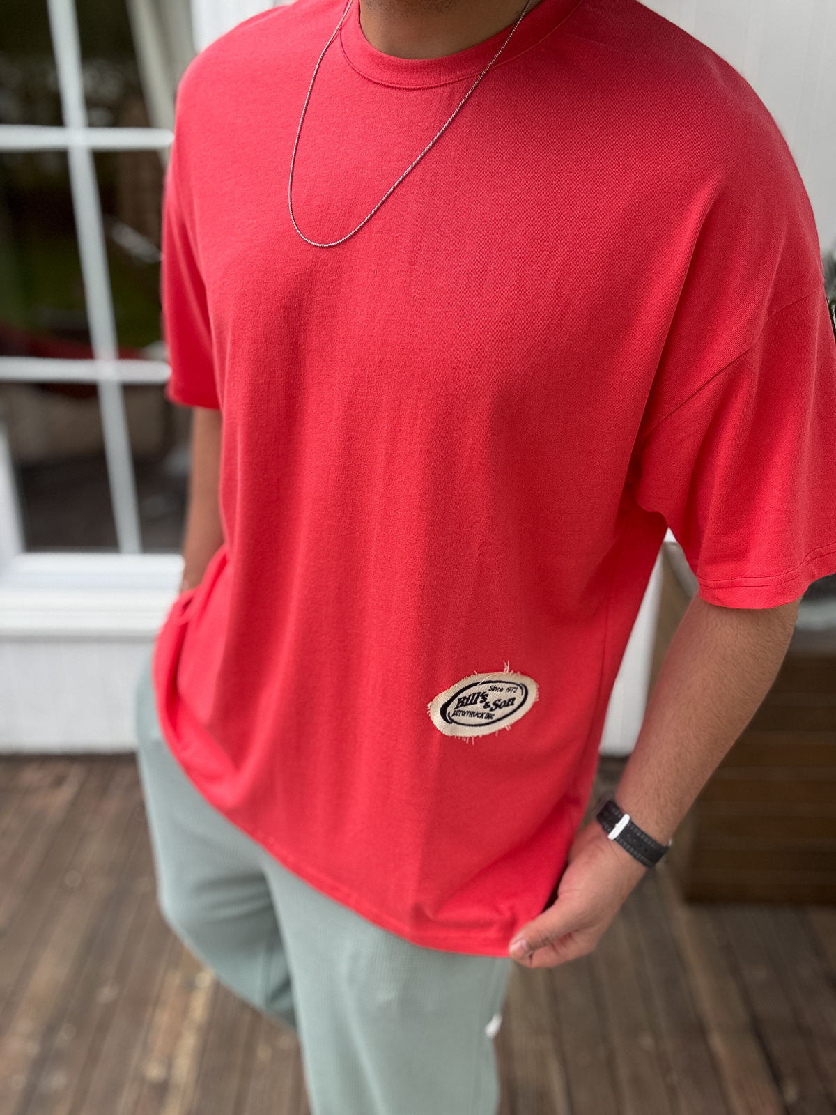 Nar Çiçeği Hasır Patchli Oversize T-Shirt JJ-11