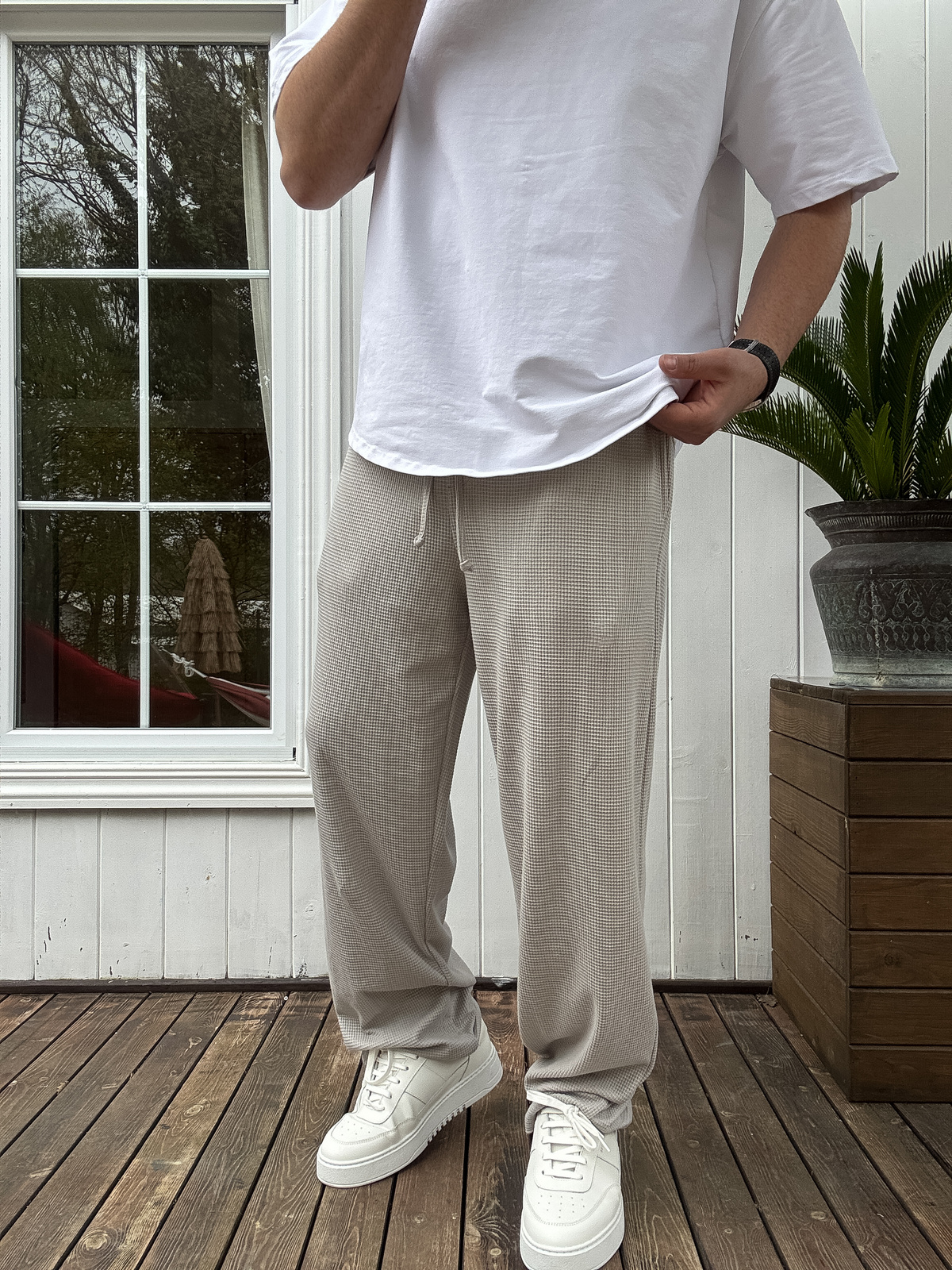 Gri Wafle Kumaş İnce Baggy Pantolon JJ-219