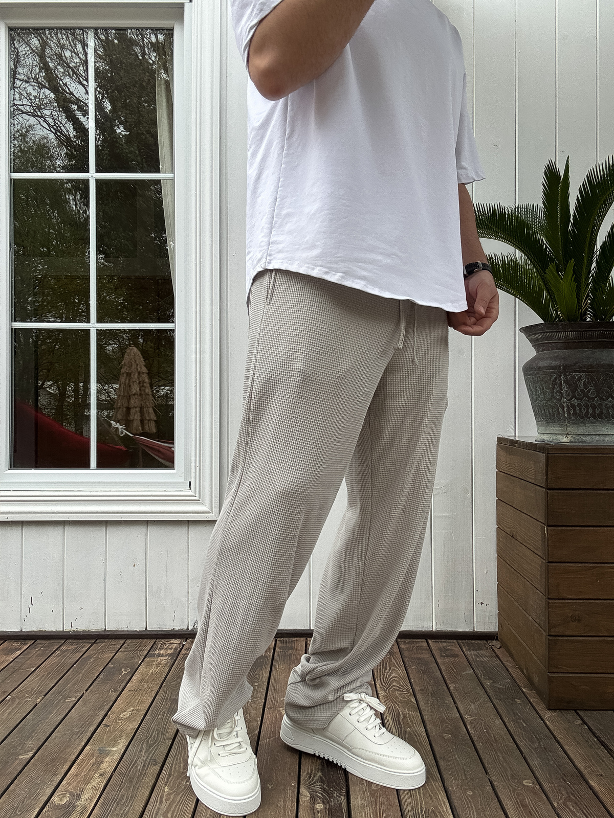 Gri Wafle Kumaş İnce Baggy Pantolon JJ-219