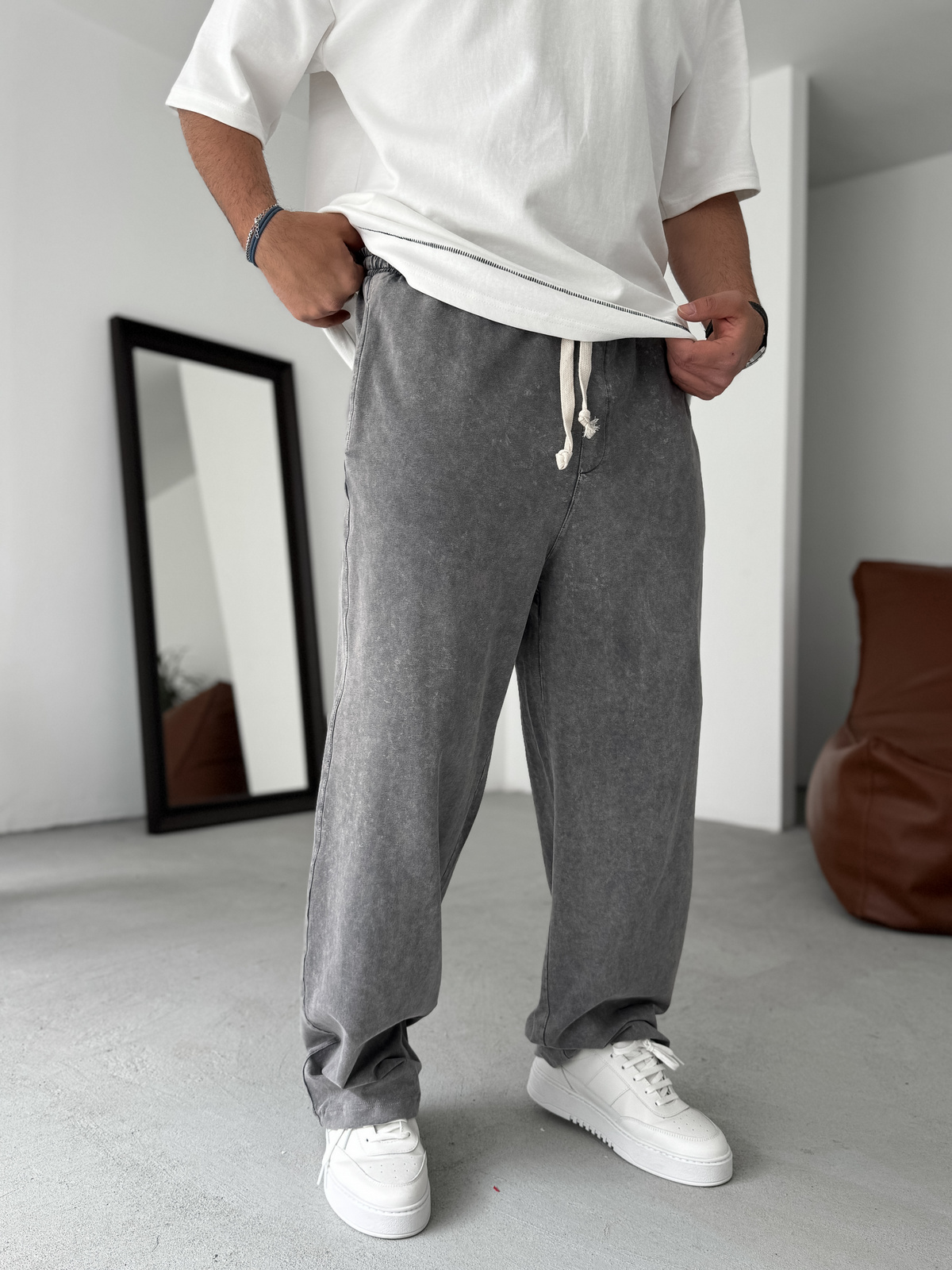 Antrasit Yıkamalı İnce Baggy Eşofman JJ-92