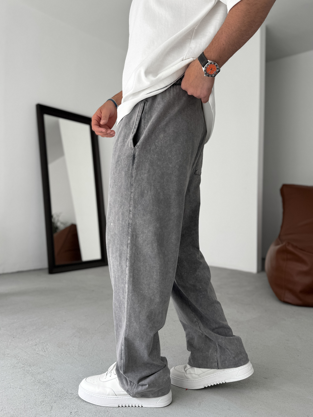 Antrasit Yıkamalı İnce Baggy Eşofman JJ-92