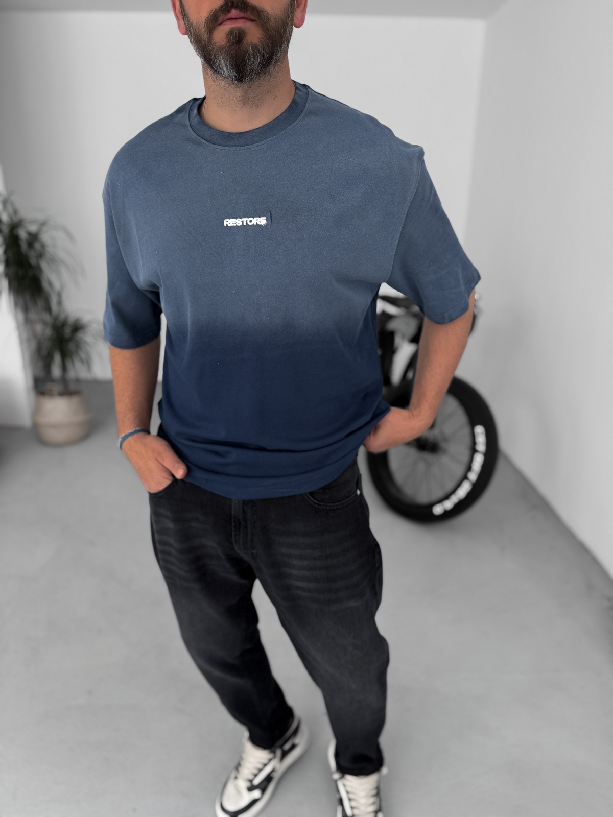 Lacivert Restore Yıkamalı Oversize T-Shirt PM-063