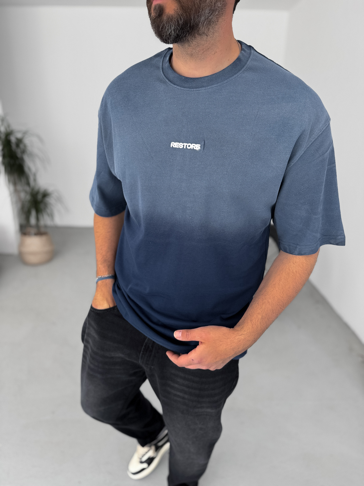 Lacivert Restore Yıkamalı Oversize T-Shirt PM-063
