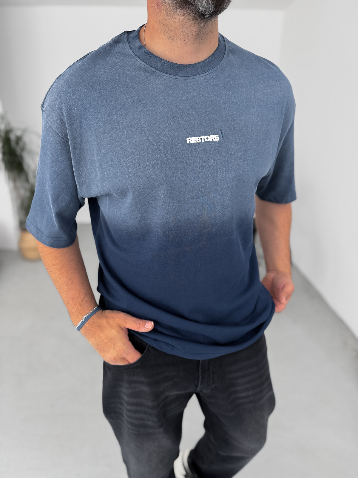Lacivert Restore Yıkamalı Oversize T-Shirt PM-063