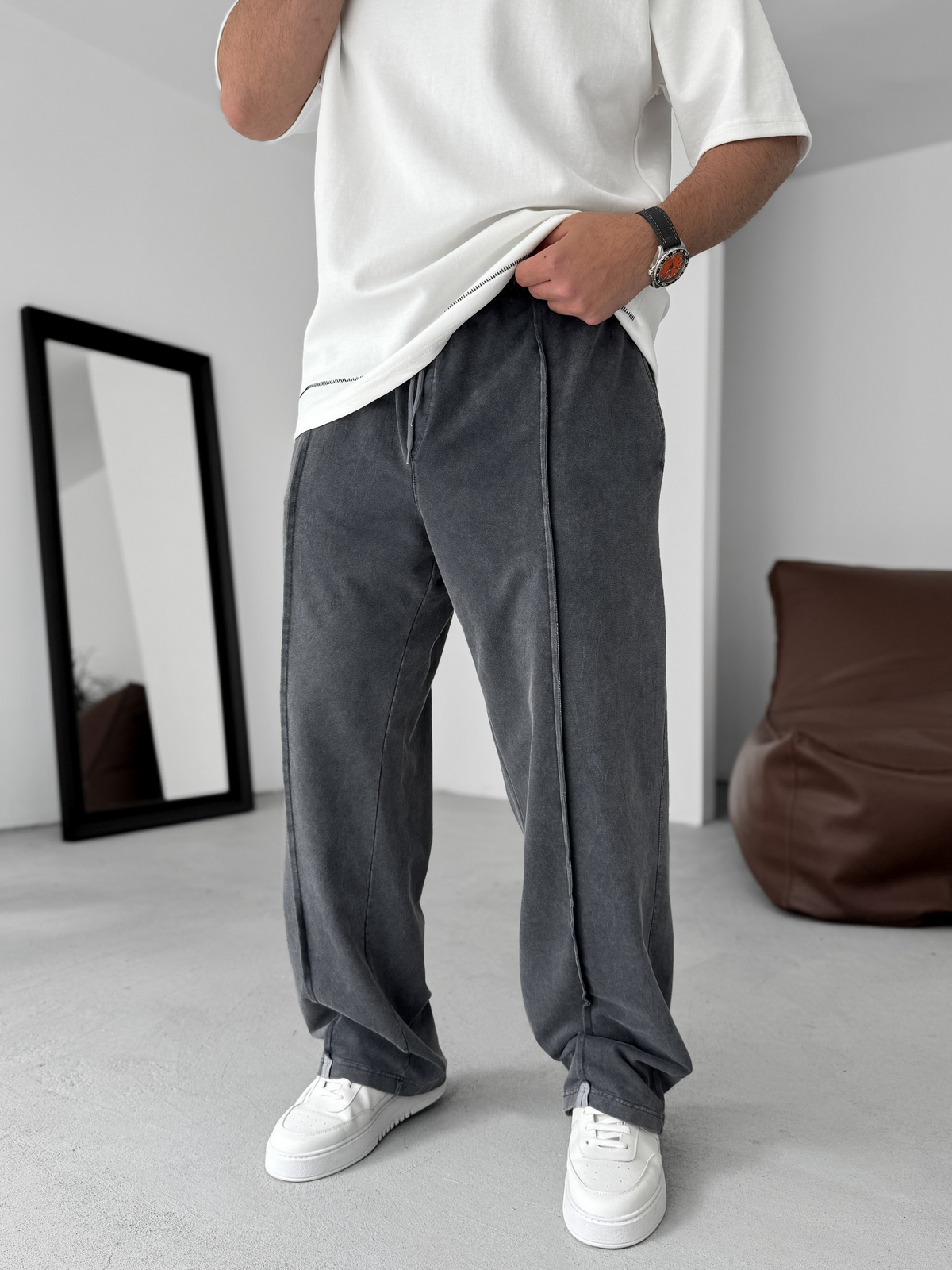 Siyah Dikişli Yıkamalı Baggy Eşofman PM-073