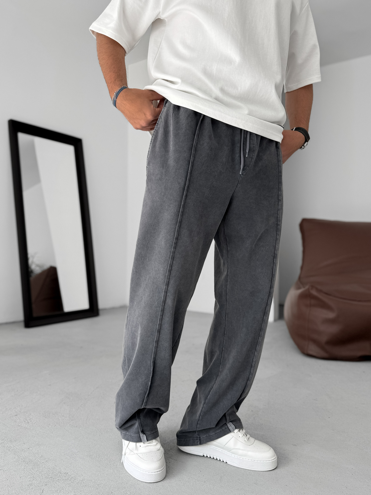 Siyah Dikişli Yıkamalı Baggy Eşofman PM-073