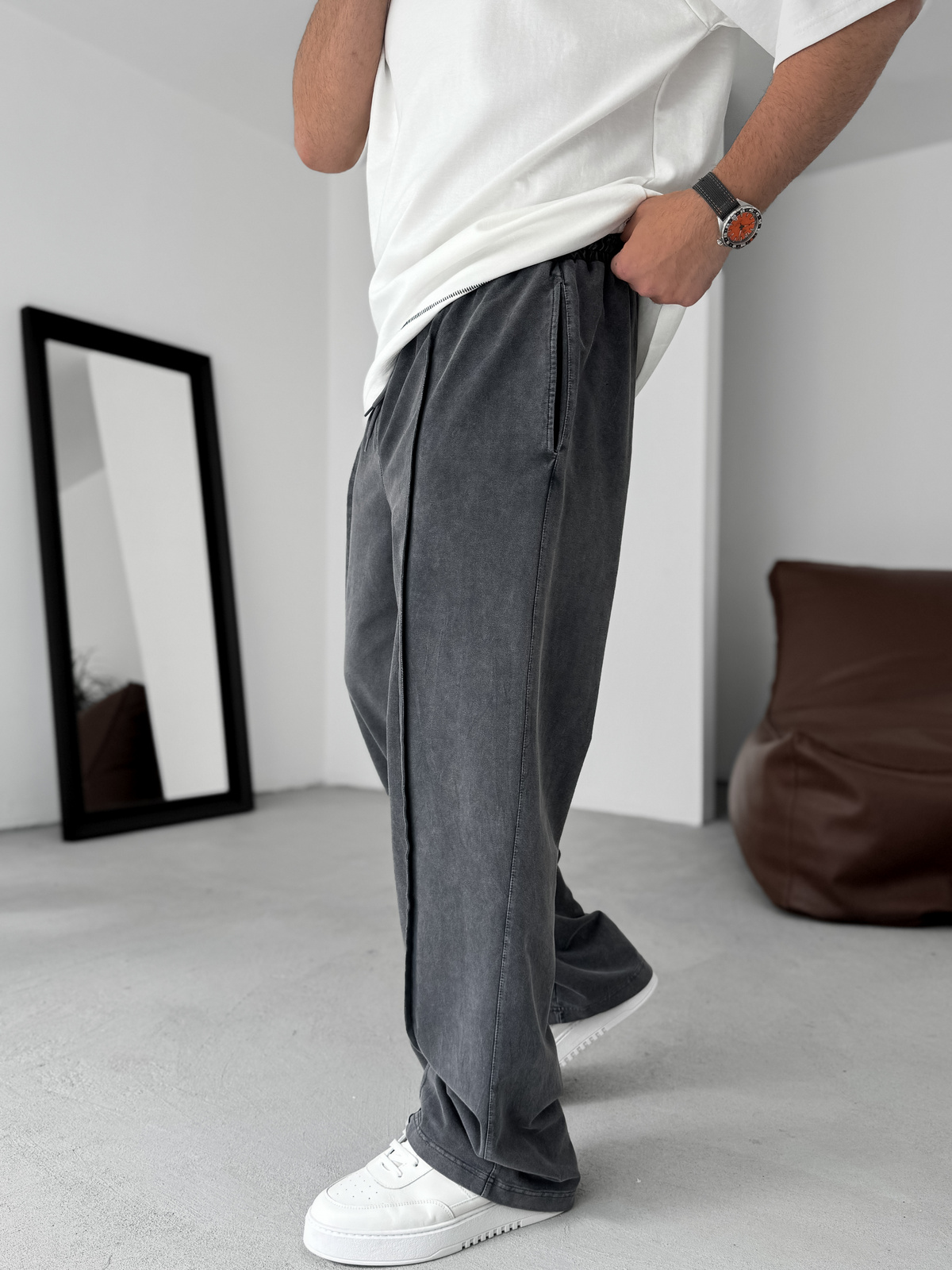 Siyah Dikişli Yıkamalı Baggy Eşofman PM-073