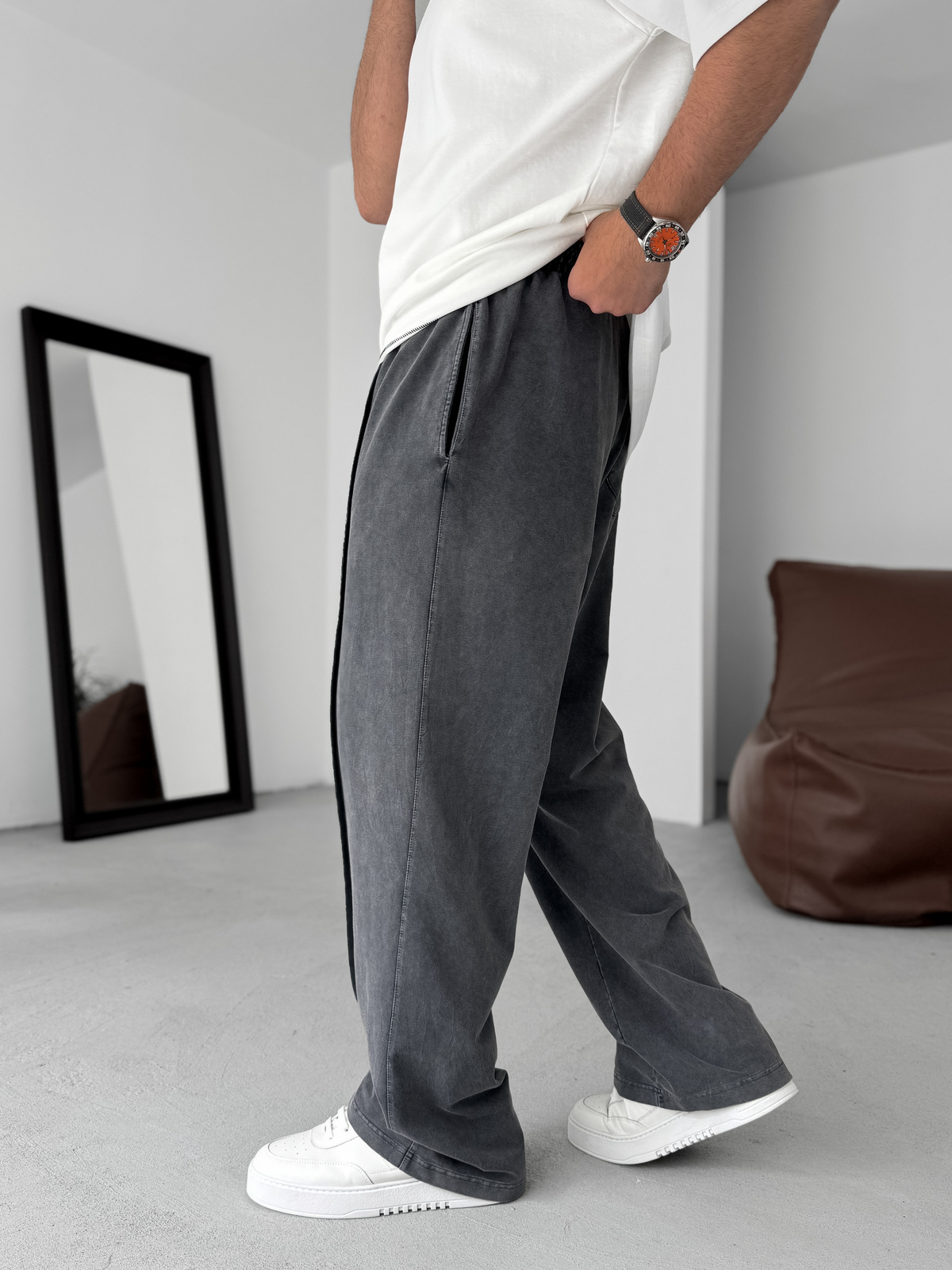 Siyah Dikişli Yıkamalı Baggy Eşofman PM-073