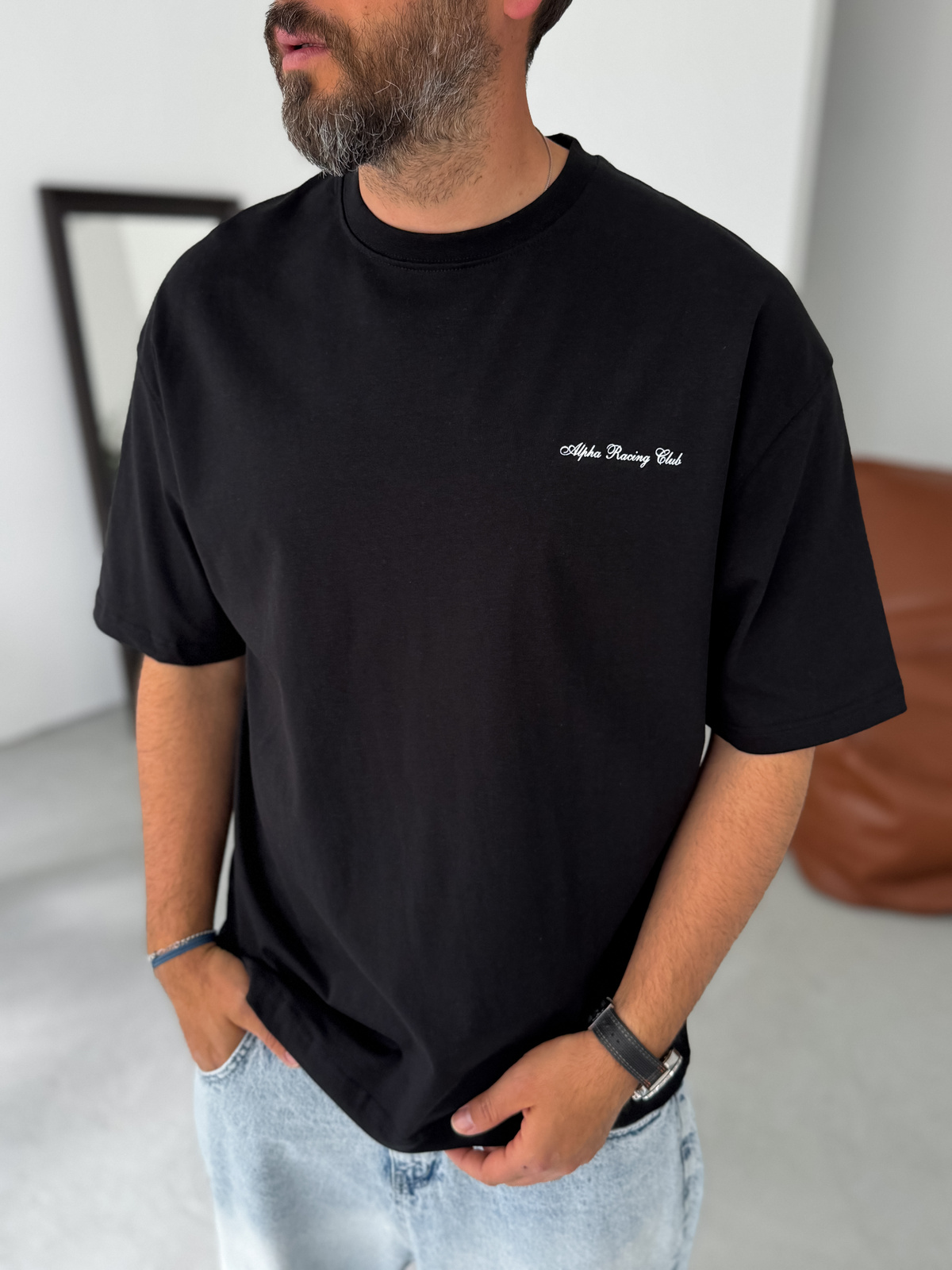 Siyah Alpha Racing Oversize T-Shirt  PM-017