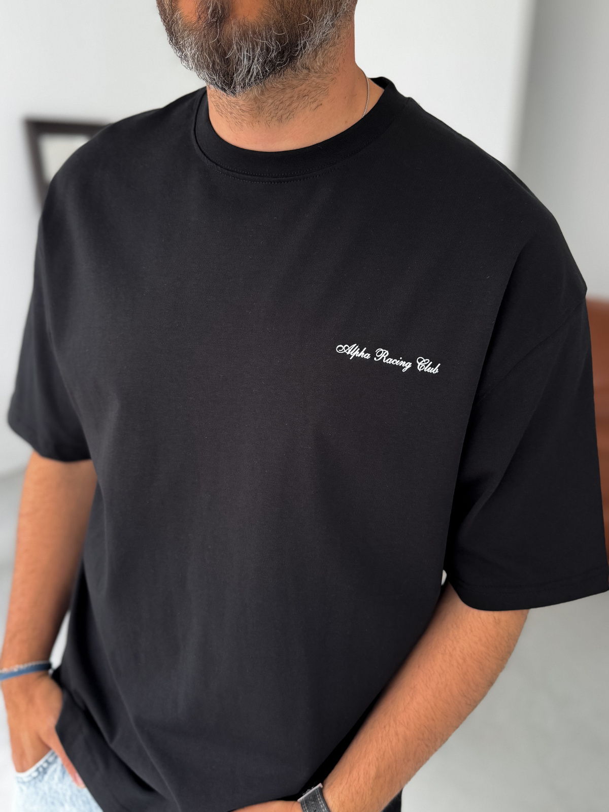 Siyah Alpha Racing Oversize T-Shirt  PM-017