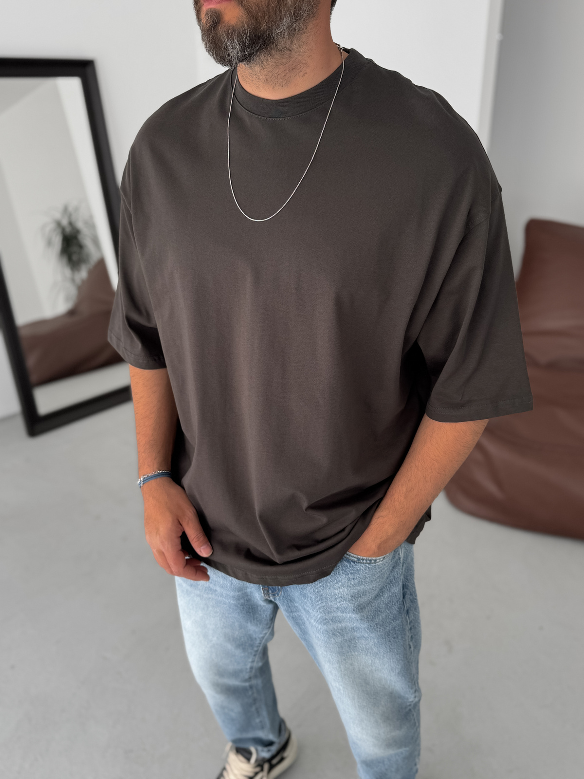 Antrasit Basic Oversize T-Shirt JJ-326