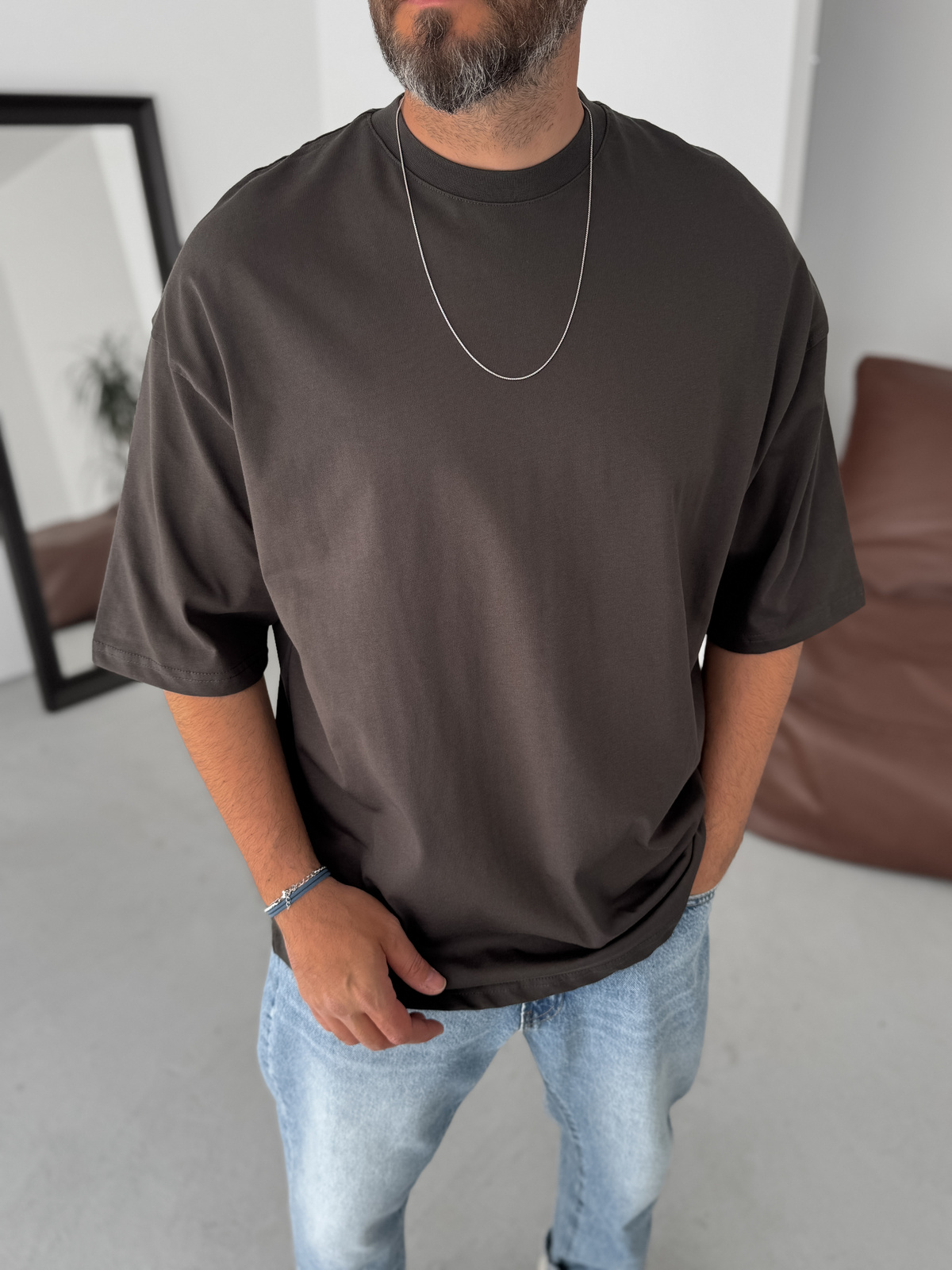 Antrasit Basic Oversize T-Shirt JJ-326