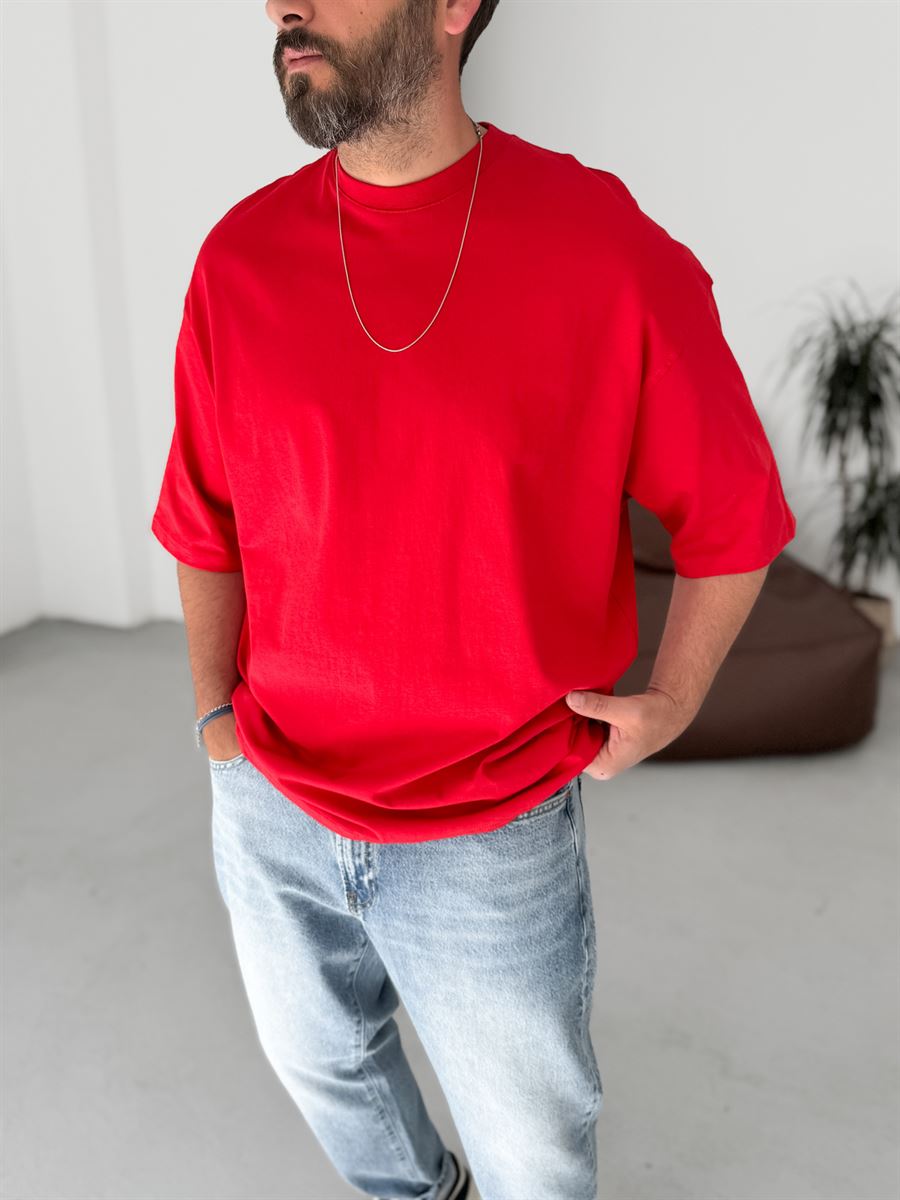 Kırmızı Basic Oversize T-Shirt JJ-326