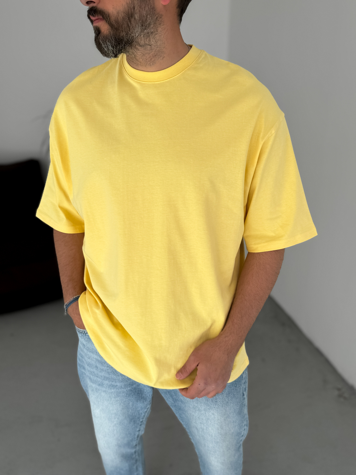 Sarı Basic Oversize T-Shirt JJ-326