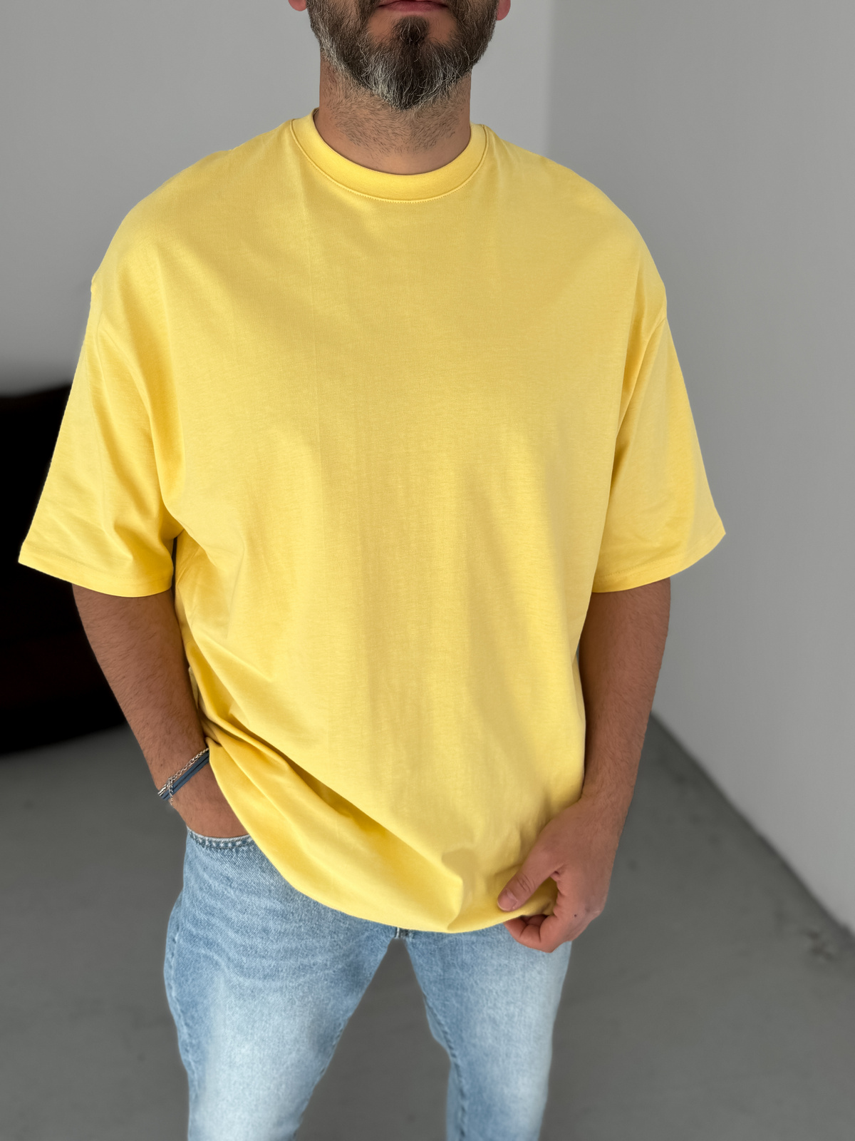 Sarı Basic Oversize T-Shirt JJ-326