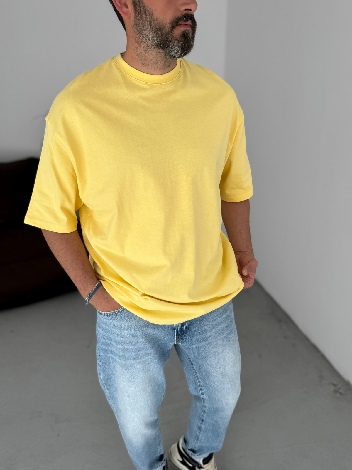 Sarı Basic Oversize T-Shirt JJ-326