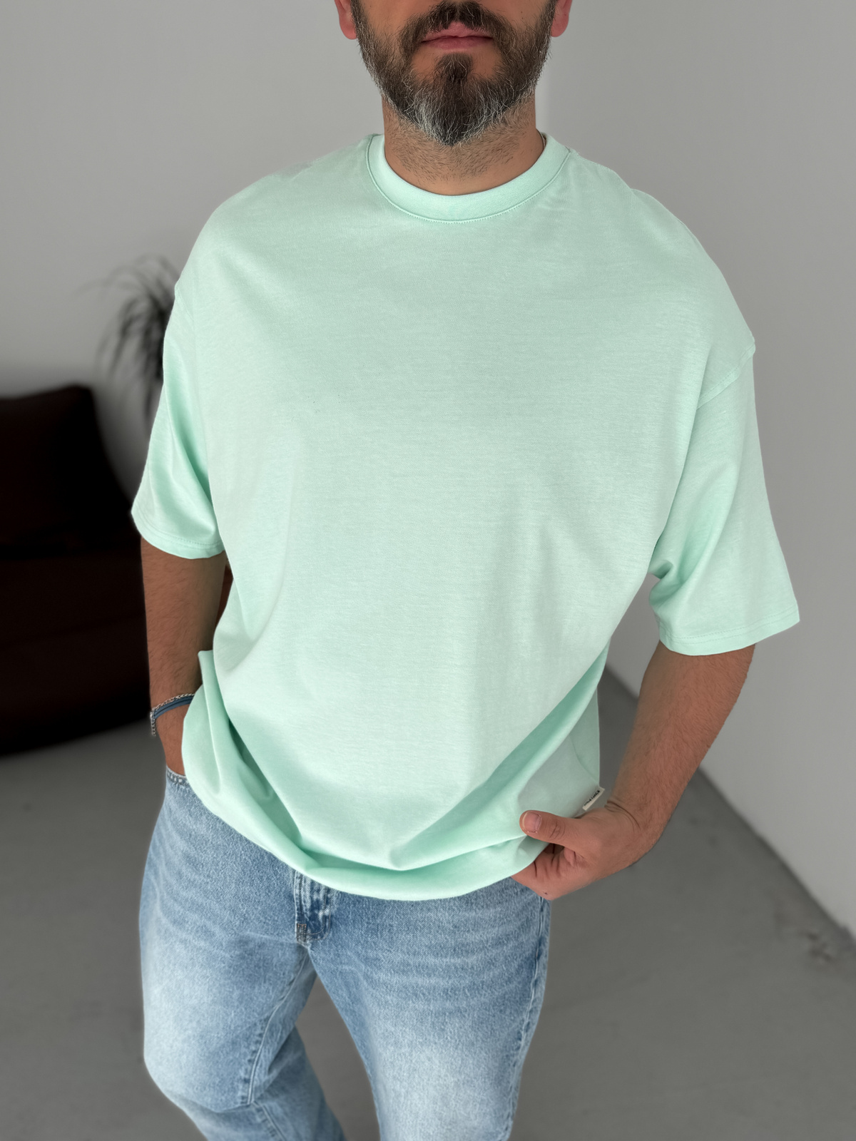 Su Yeşili Basic Oversize T-Shirt JJ-326
