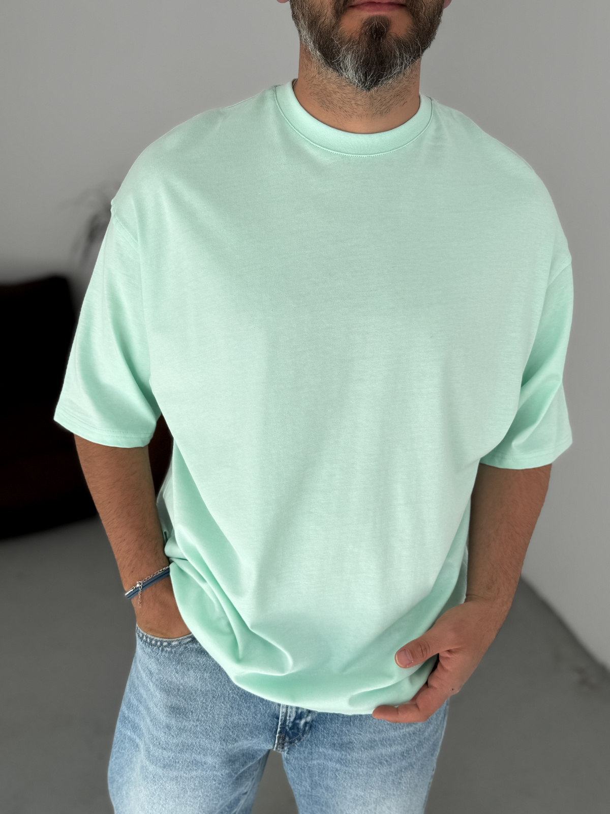 Su Yeşili Basic Oversize T-Shirt JJ-326