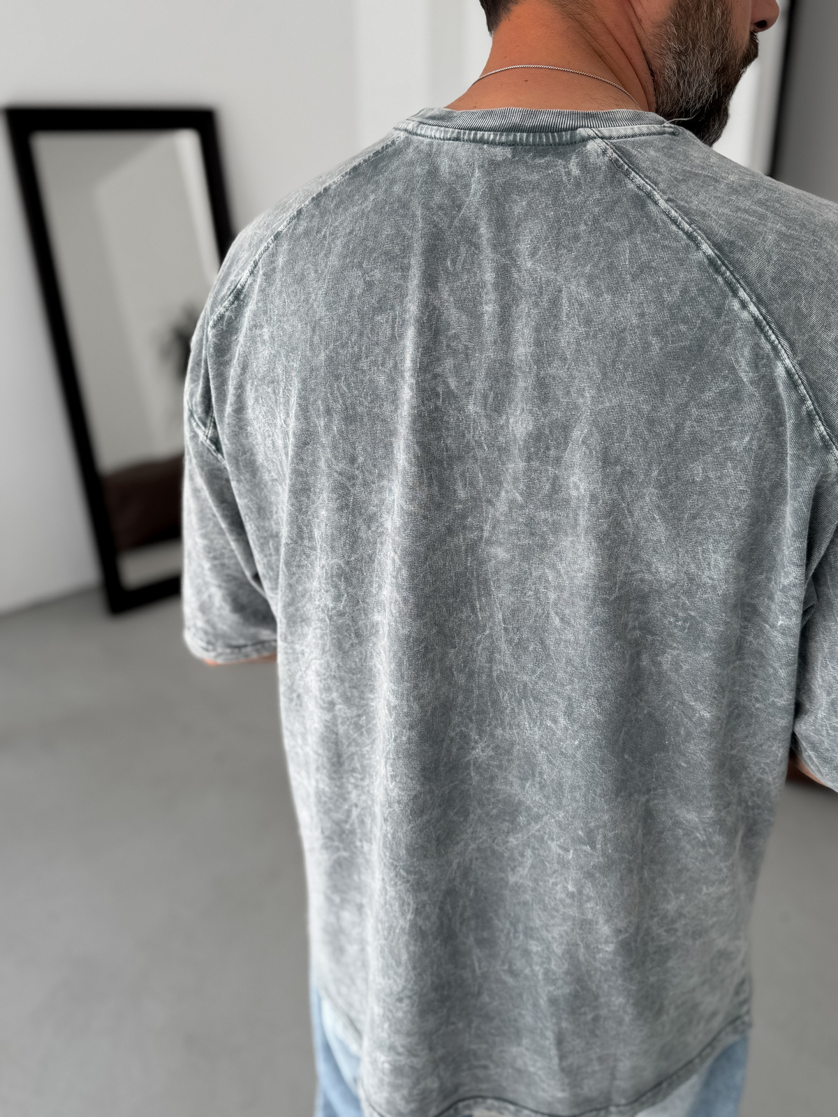 Gri Arma Nakışlı Yıkamalı Oversize T-Shirt JJ-307