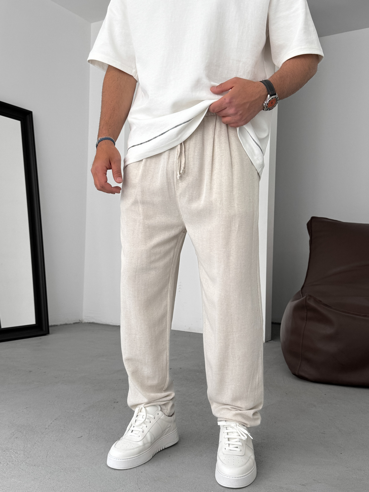 Bej İnce Regular Pamuk Pantolon YP-5022
