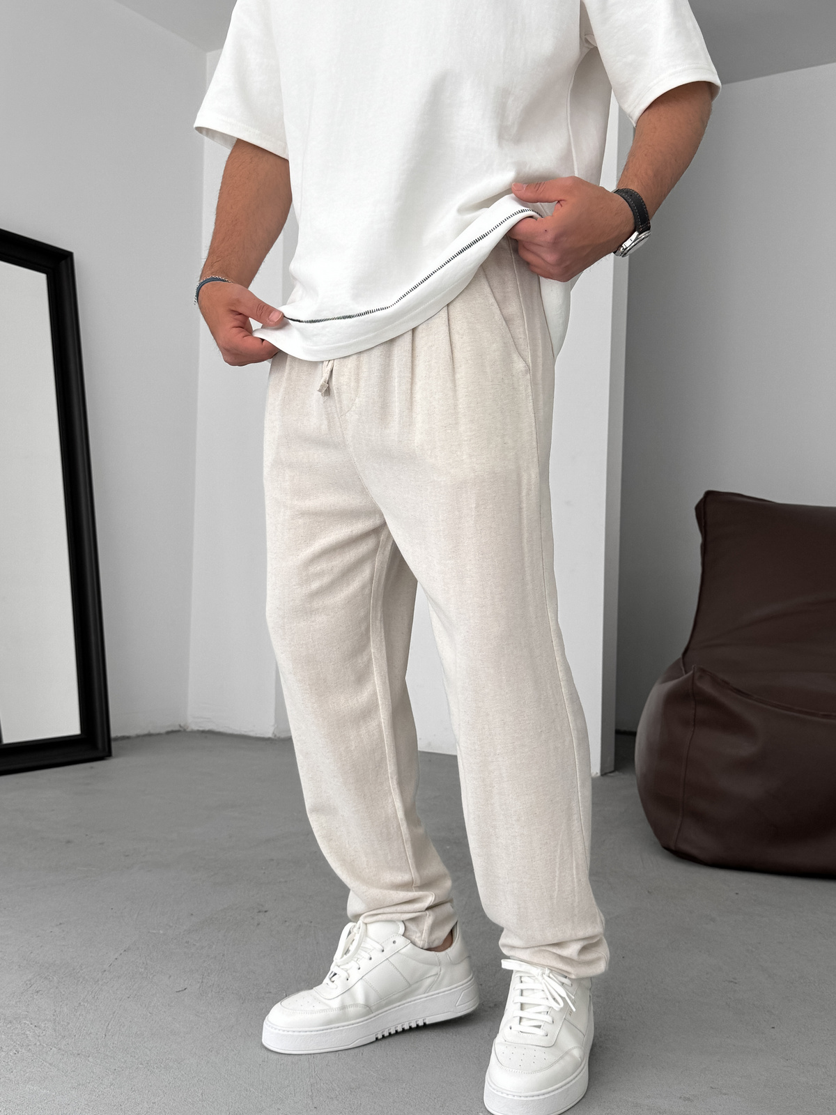 Bej İnce Regular Pamuk Pantolon YP-5022