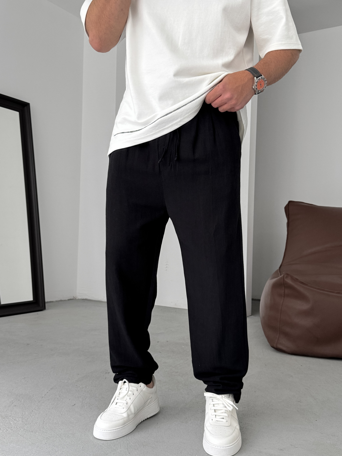 Siyah İnce Regular Pamuk Pantolon YP-5022