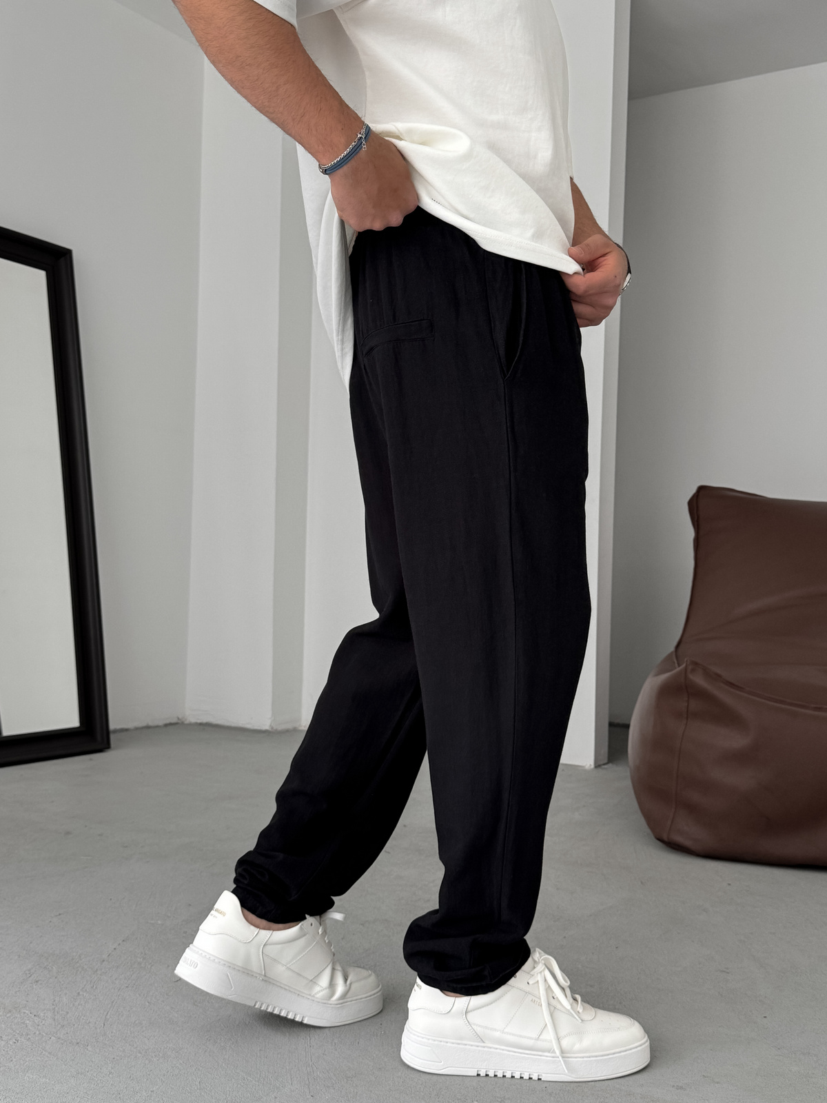 Siyah İnce Regular Pamuk Pantolon YP-5022