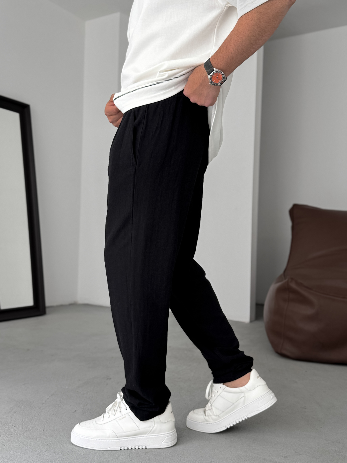 Siyah İnce Regular Pamuk Pantolon YP-5022