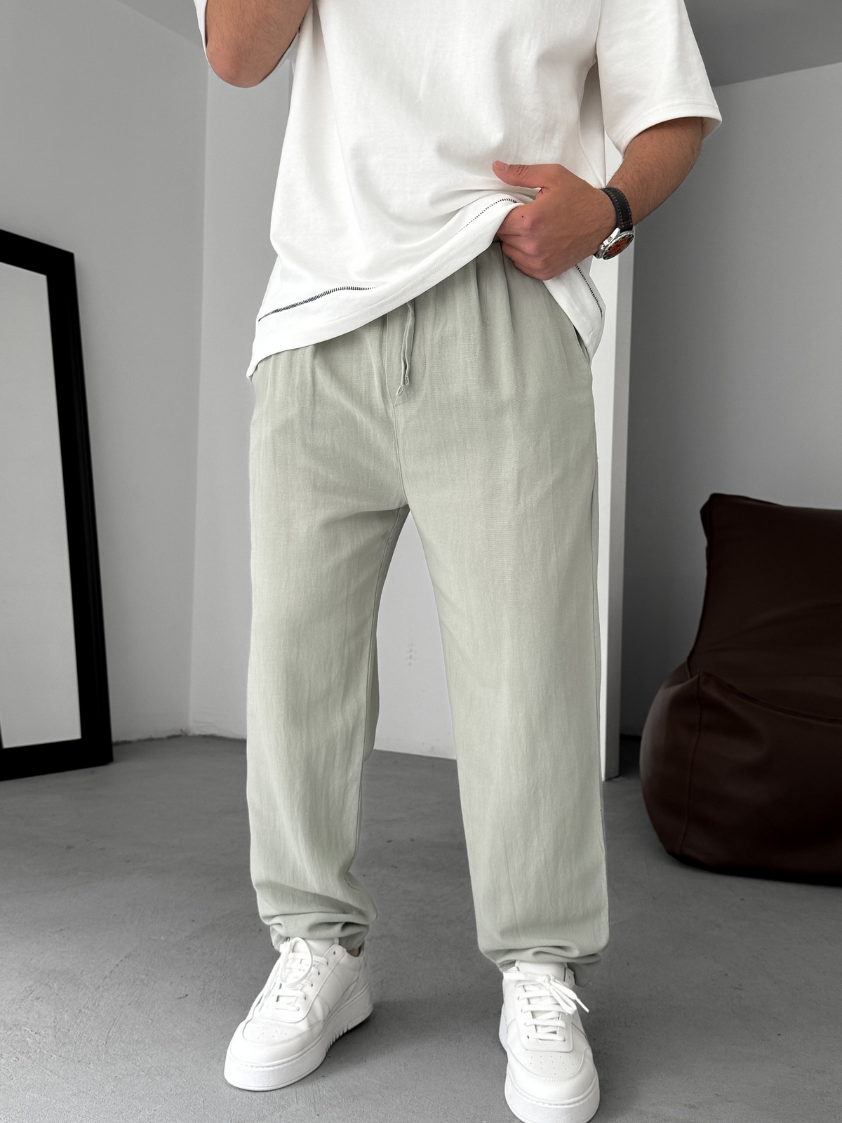 Açık Yeşil İnce Regular Pamuk Pantolon YP-5022