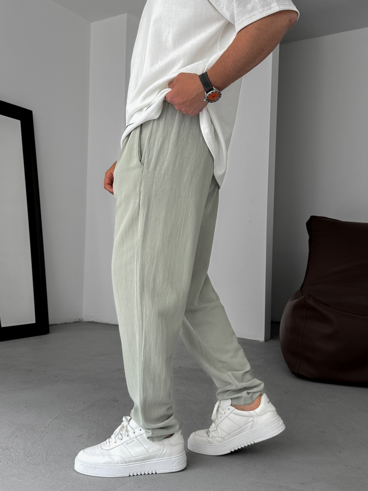 Açık Yeşil İnce Regular Pamuk Pantolon YP-5022