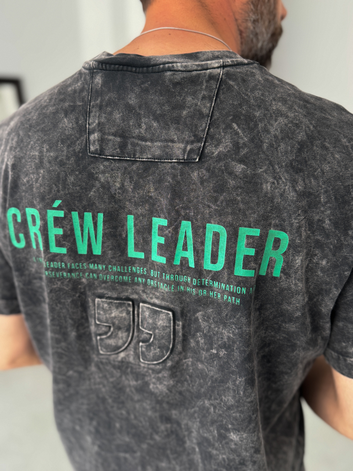 Siyah Yıkamalı Crew Baskılı Oversize T-Shirt YP-5039