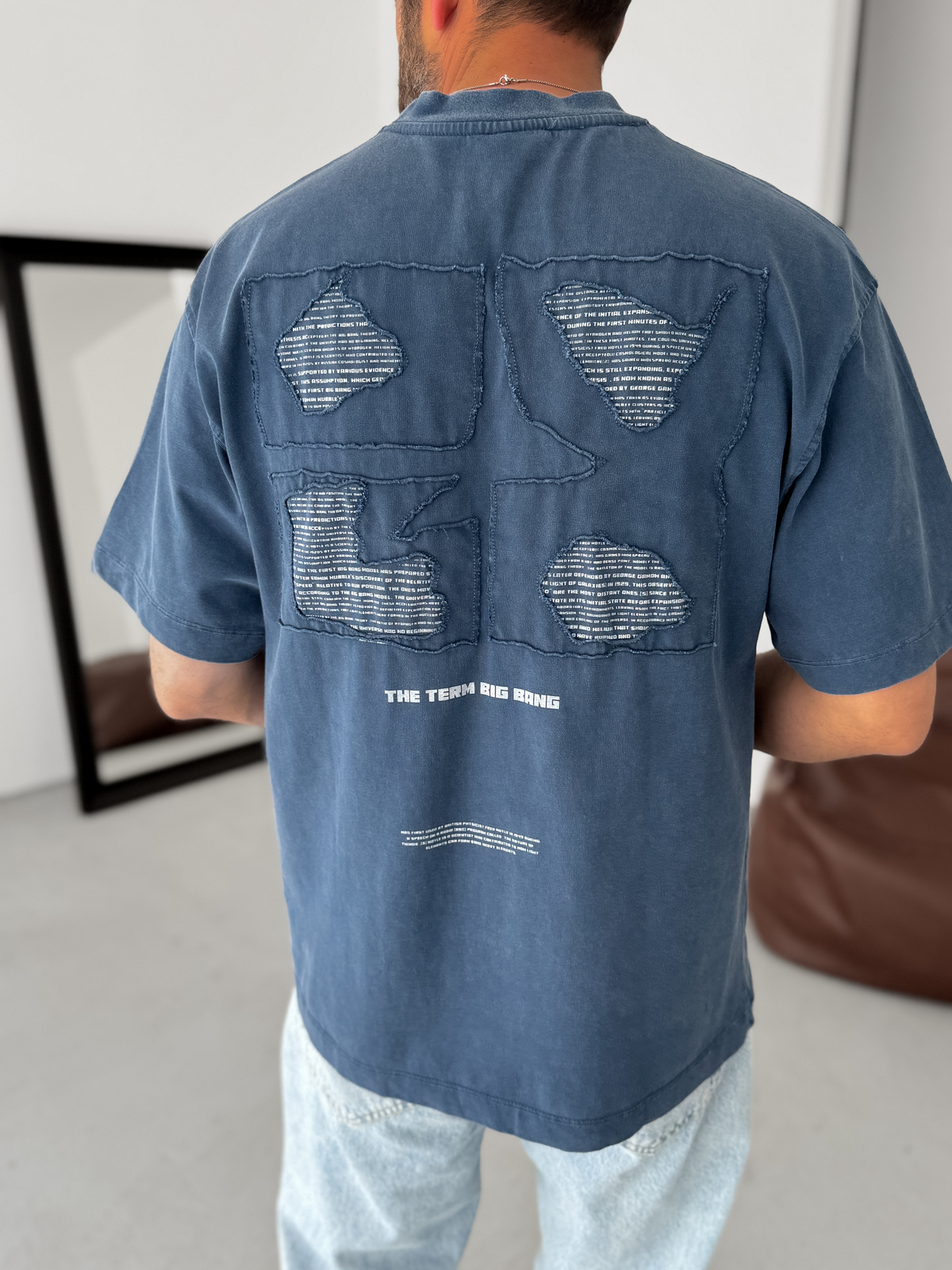 Lacivert Sırt Parça Yazılı Oversize T-Shirt YP-5058