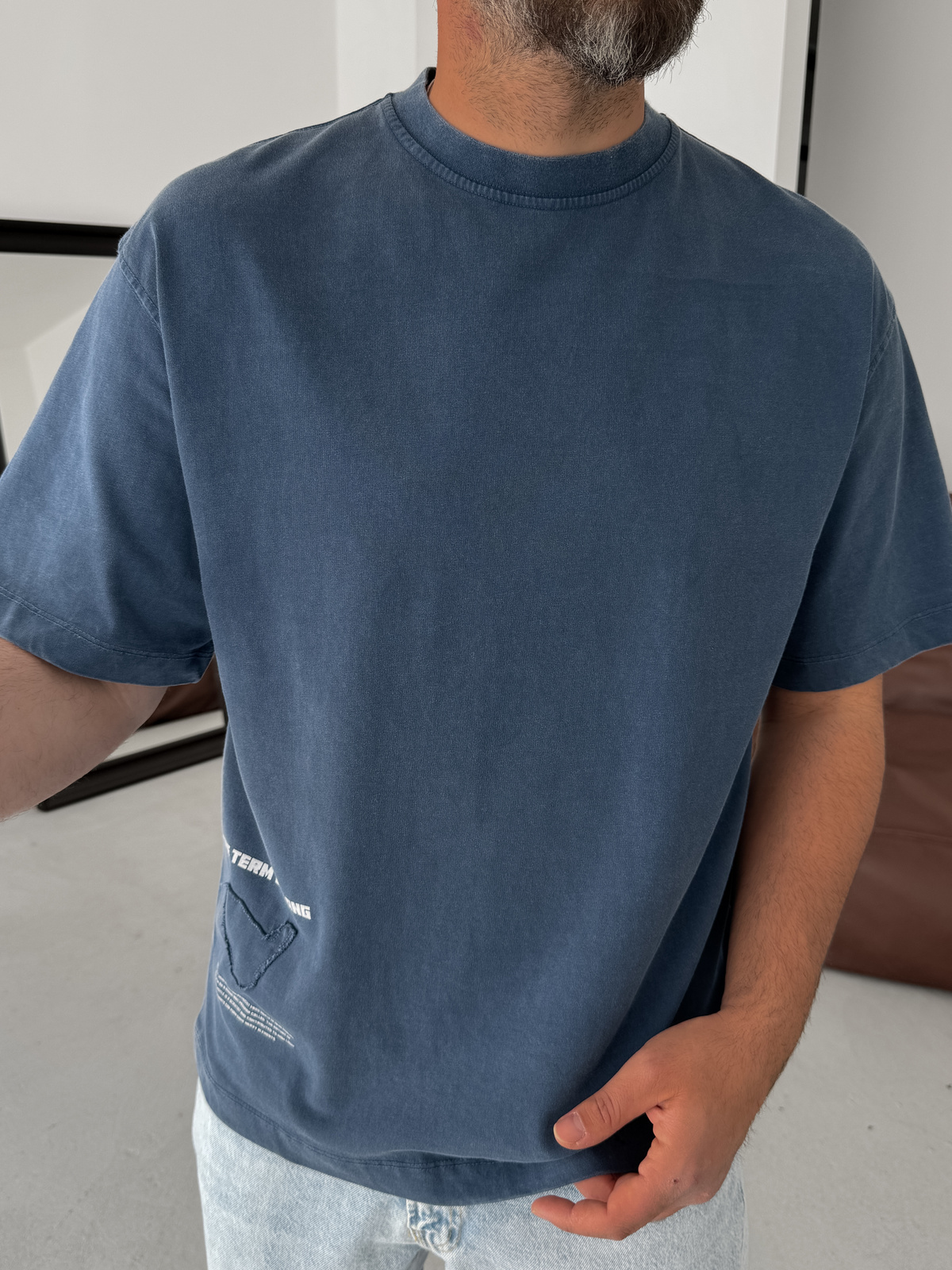 Lacivert Sırt Parça Yazılı Oversize T-Shirt YP-5058