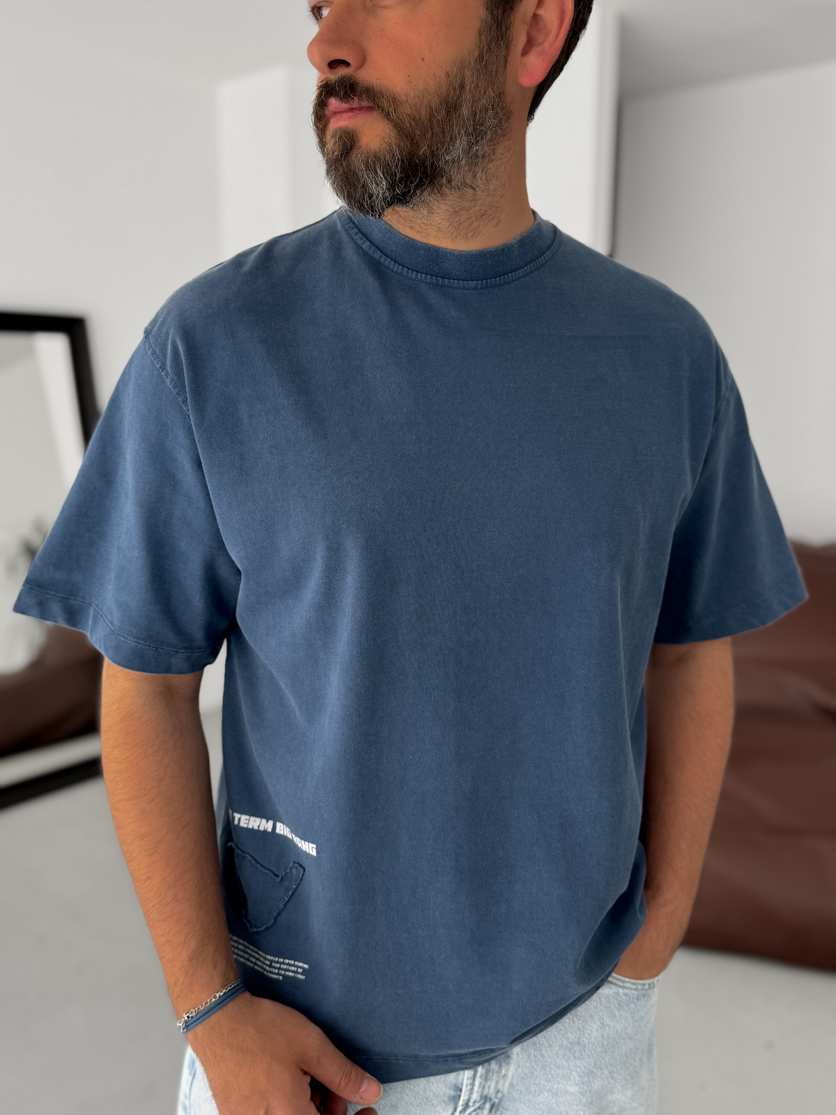 Lacivert Sırt Parça Yazılı Oversize T-Shirt YP-5058