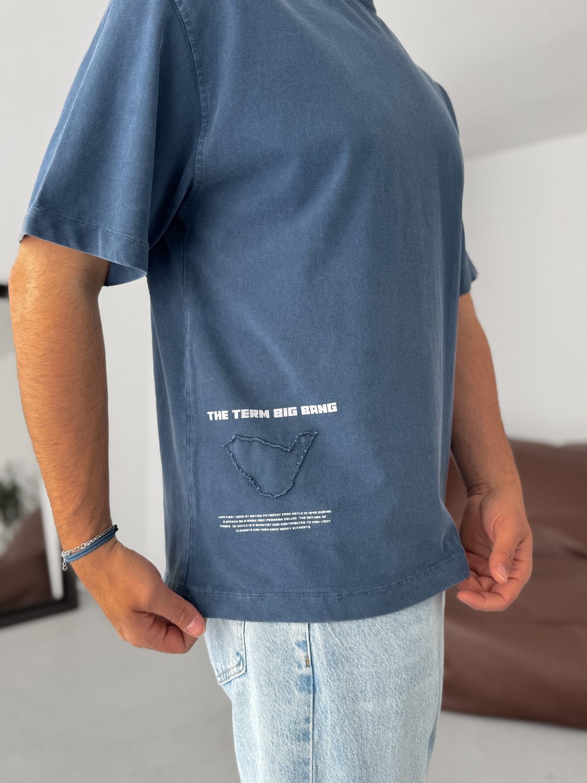 Lacivert Sırt Parça Yazılı Oversize T-Shirt YP-5058