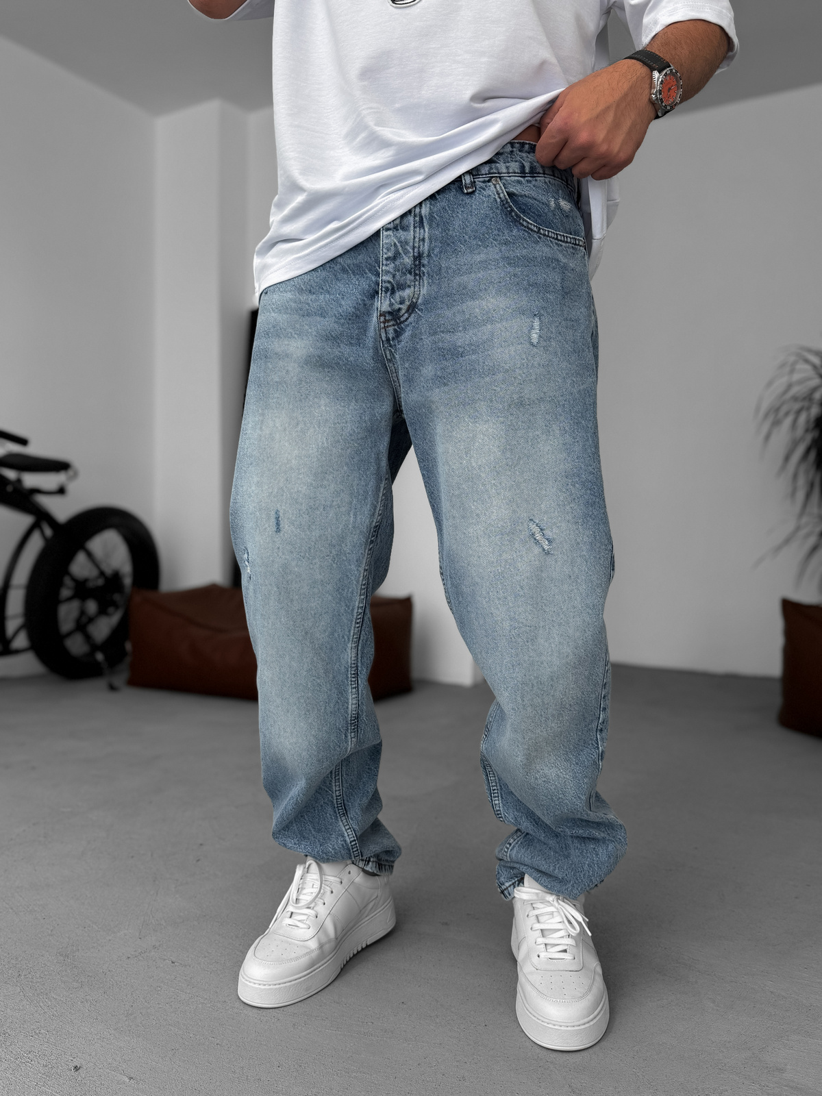 Açık Mavi Çizik Yırtıklı Baggy Jean KE-275