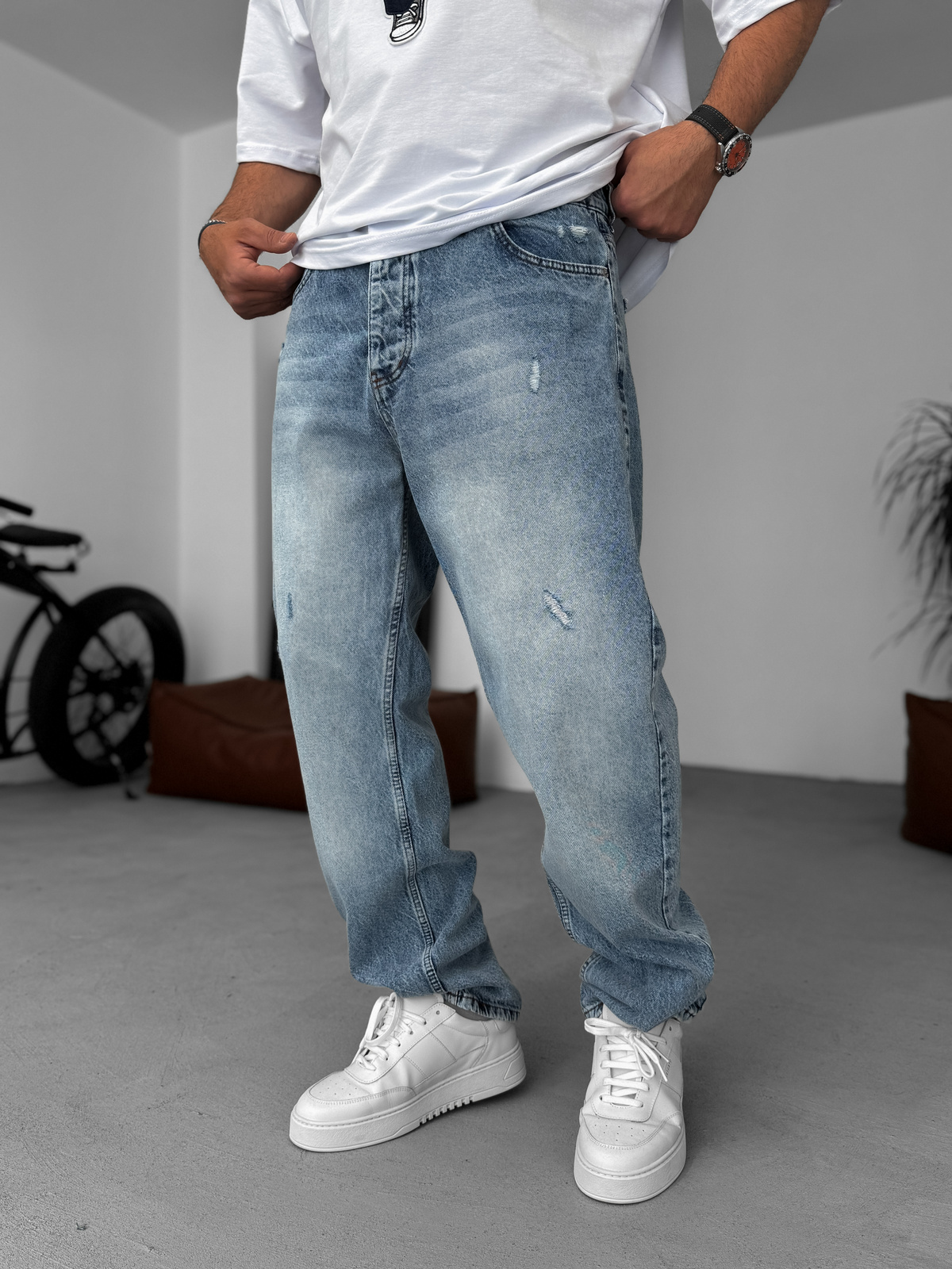 Açık Mavi Çizik Yırtıklı Baggy Jean KE-275