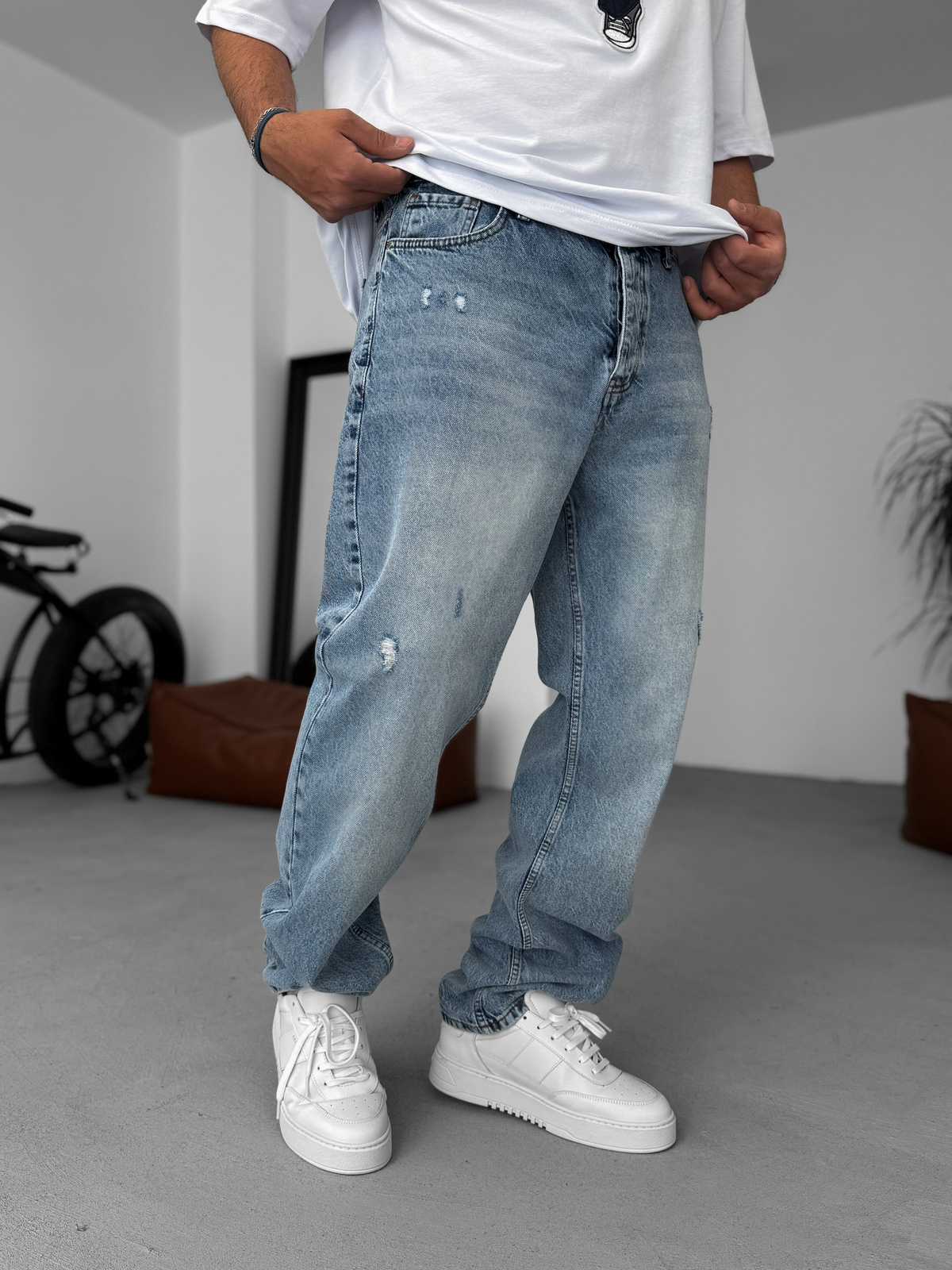 Açık Mavi Çizik Yırtıklı Baggy Jean KE-275