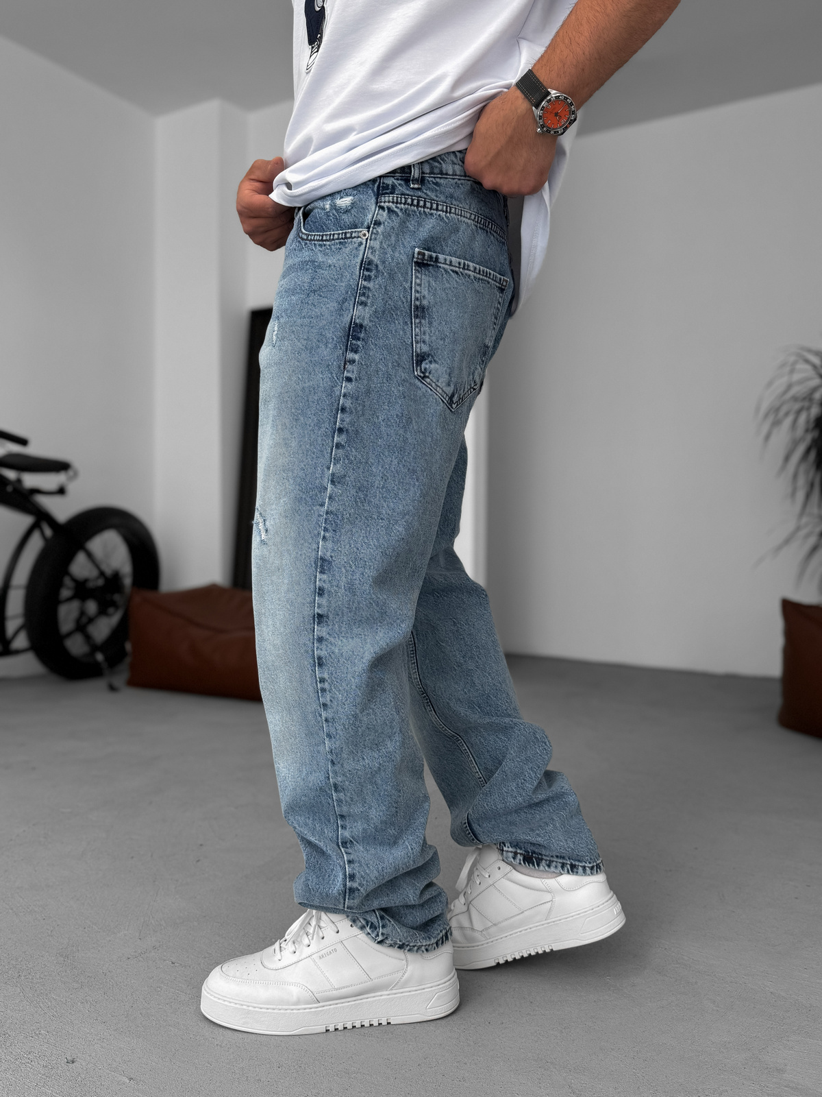 Açık Mavi Çizik Yırtıklı Baggy Jean KE-275