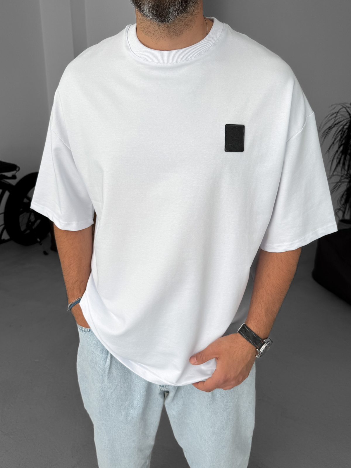 Beyaz W Detaylı Oversize T-Shirt BY-069