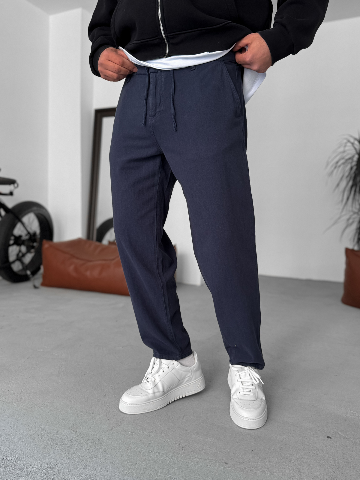 Lacivert Dokulu Basic Pamuk Pantolon RES-1077