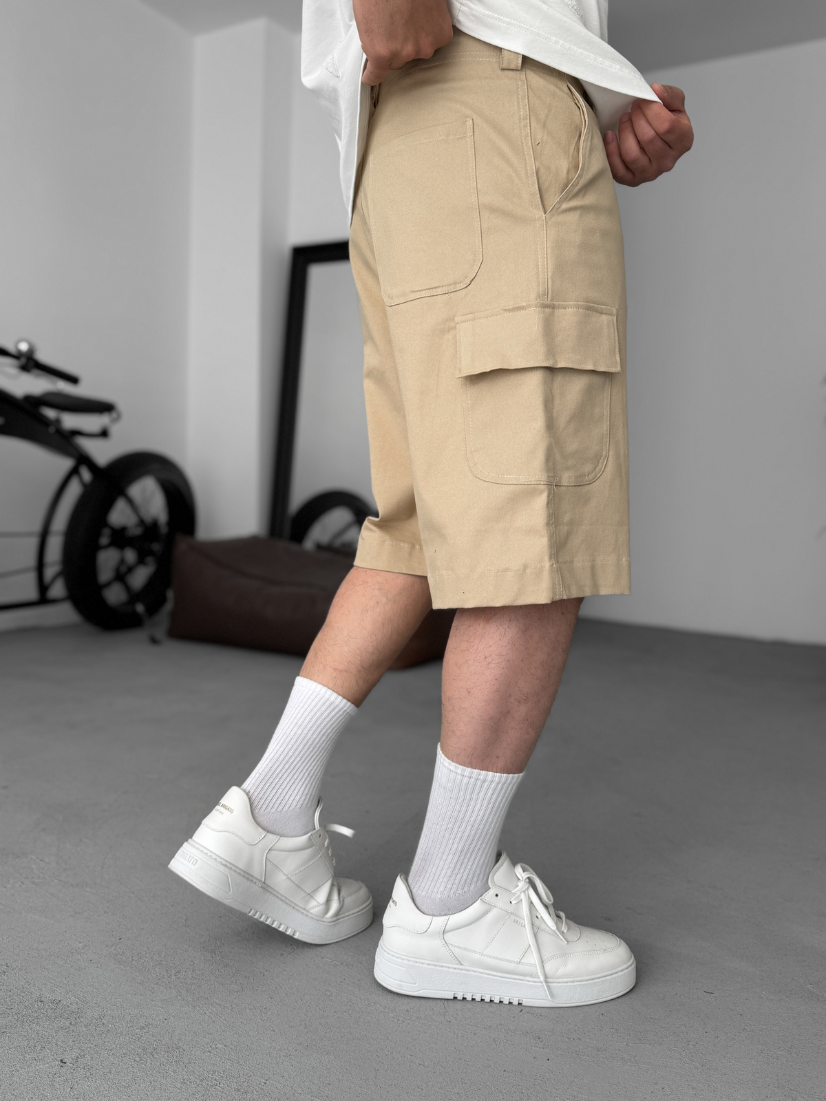 Bej Likralı Gabardin Kargo Şort PM-018