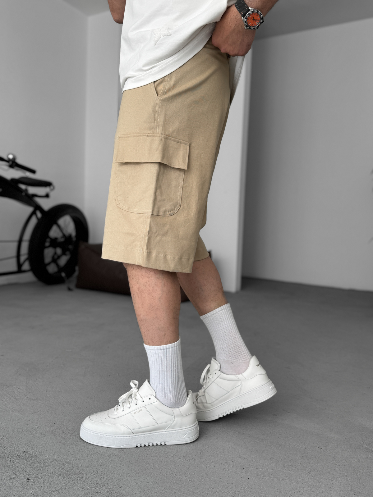 Bej Likralı Gabardin Kargo Şort PM-018