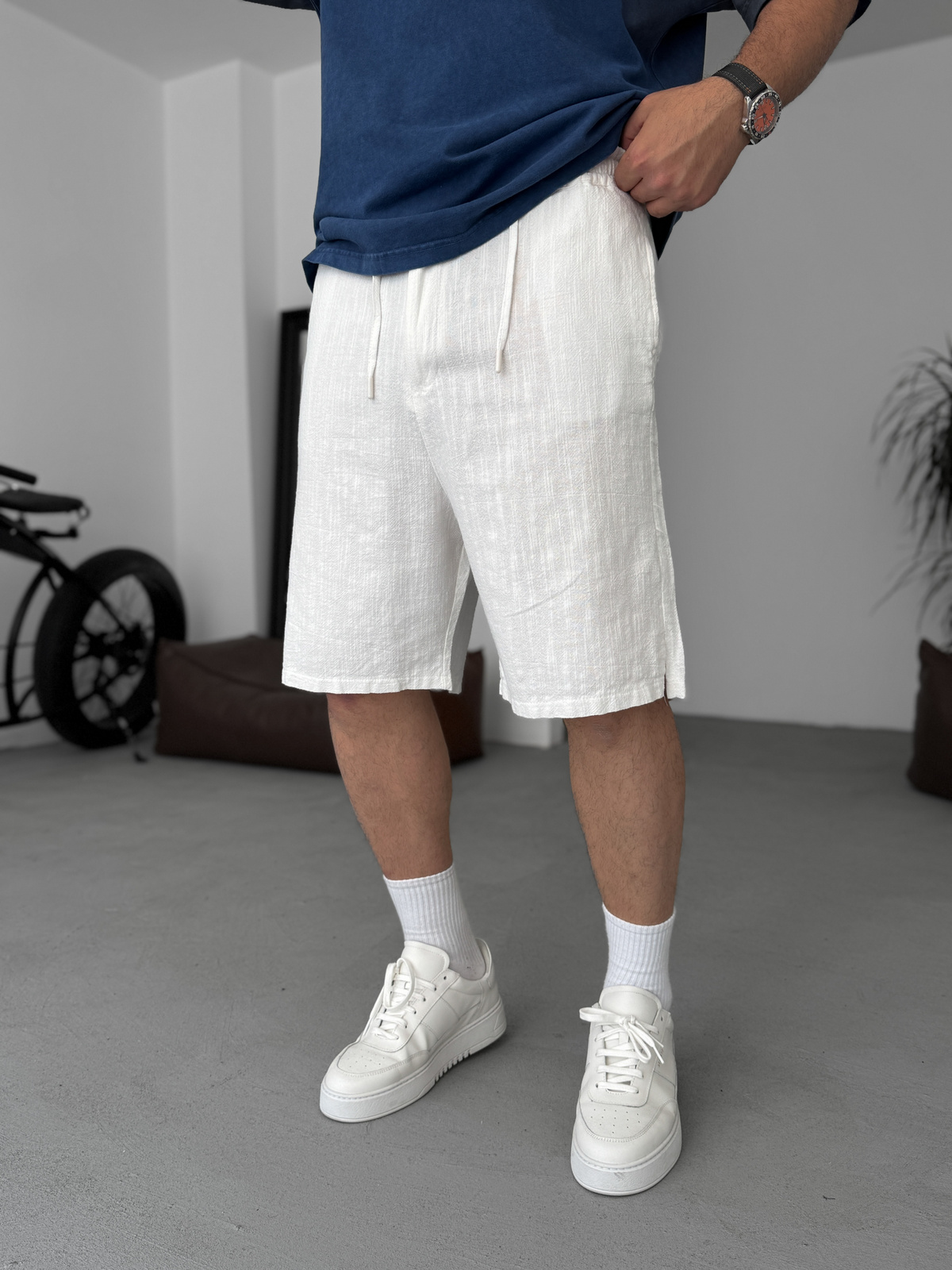 Beyaz Basic Dokulu Şort G-5433/15