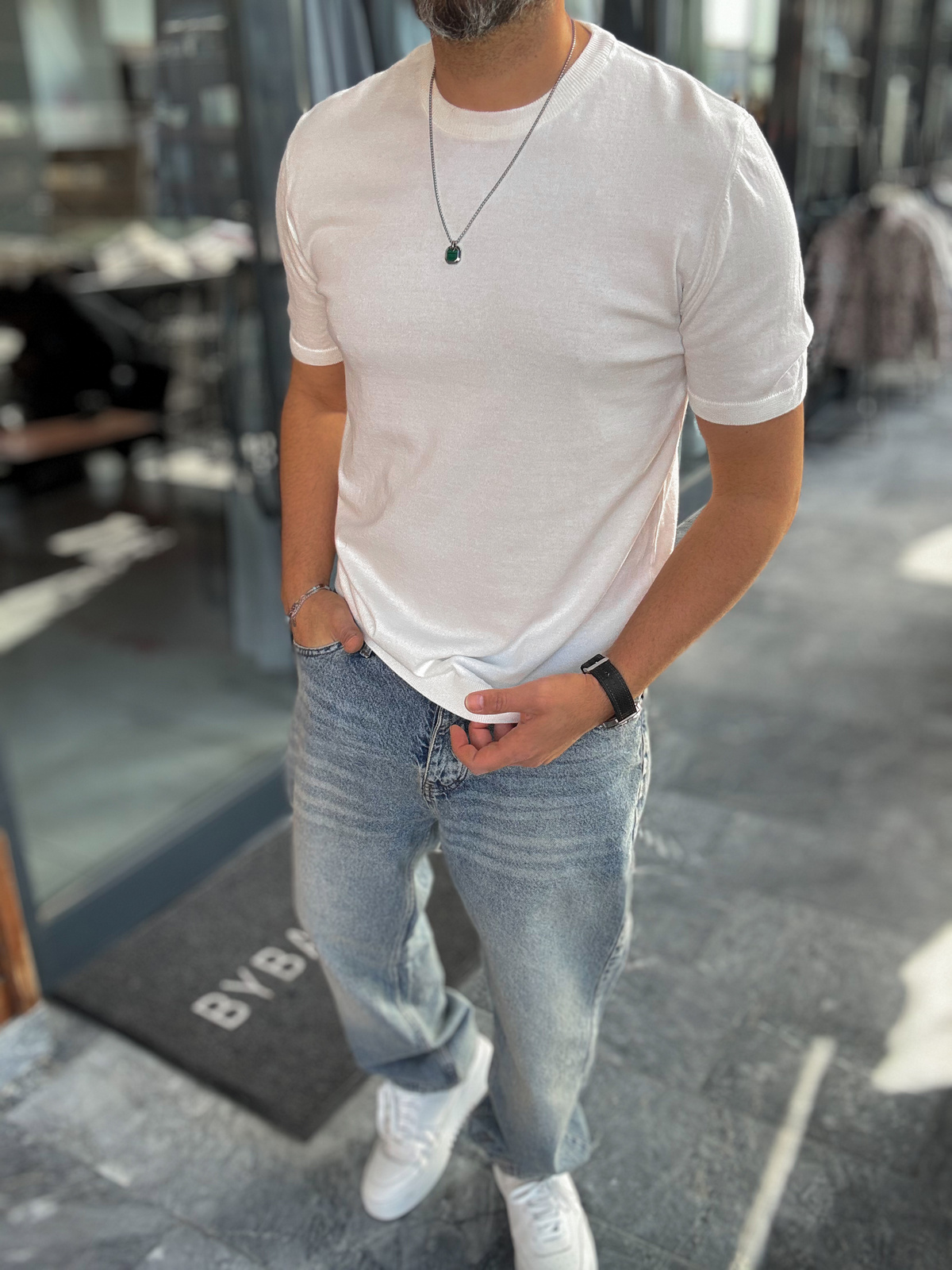 Beyaz Basic Triko T-Shirt G-16360