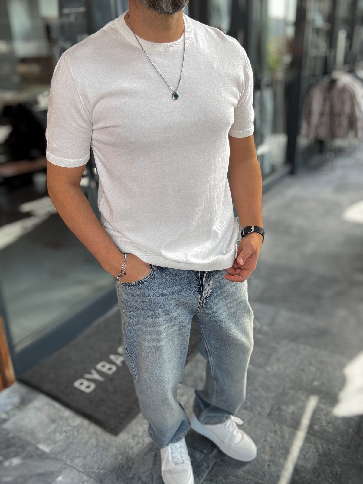 Beyaz Basic Triko T-Shirt G-16360