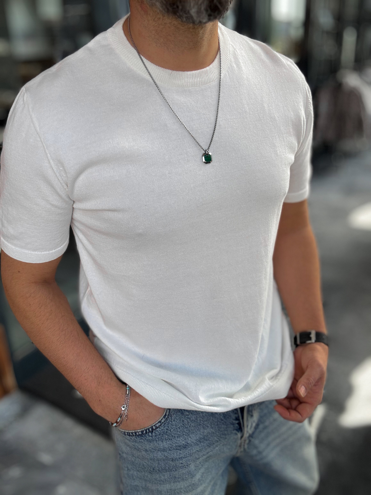 Beyaz Basic Triko T-Shirt G-16360