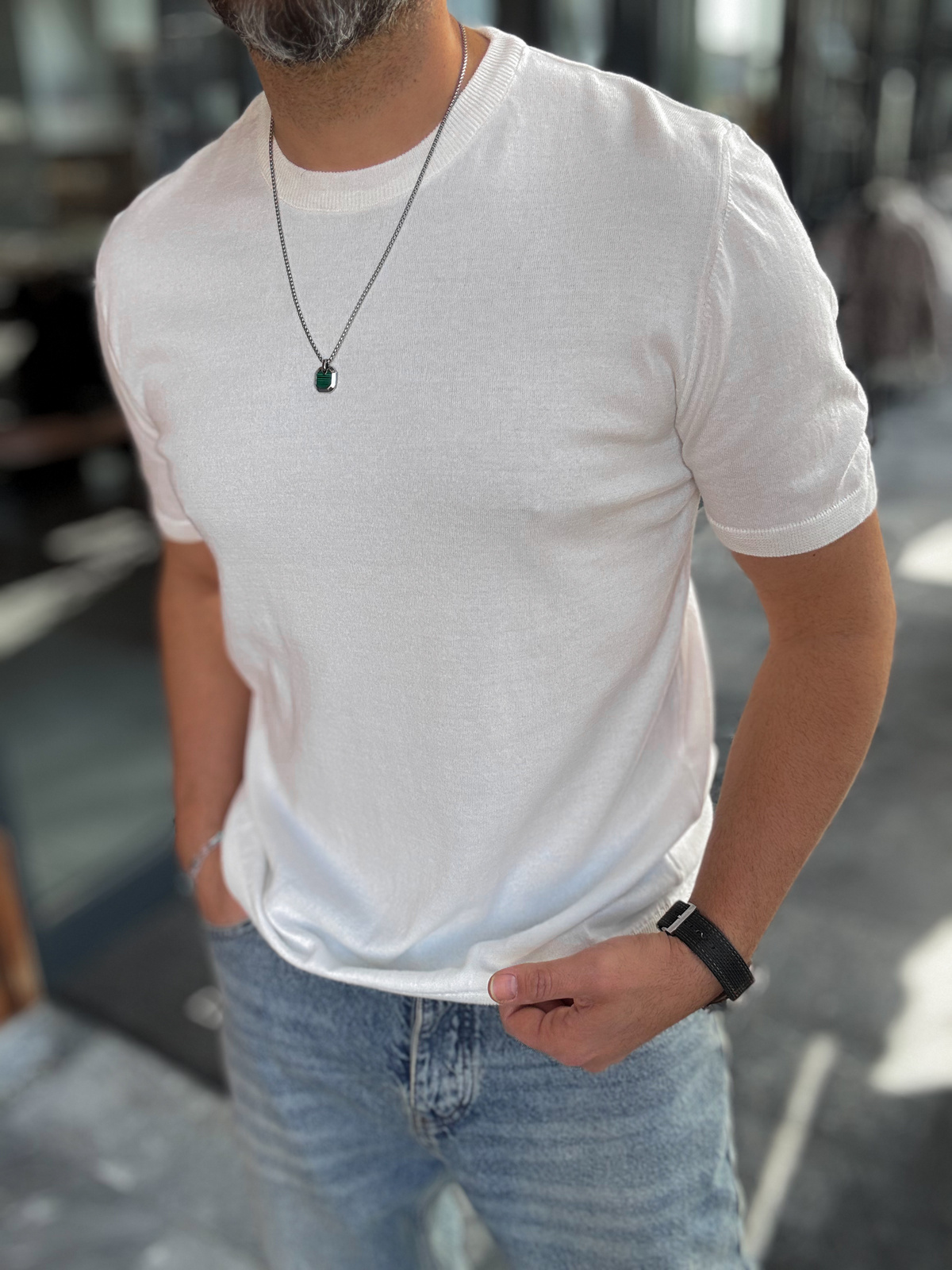 Beyaz Basic Triko T-Shirt G-16360